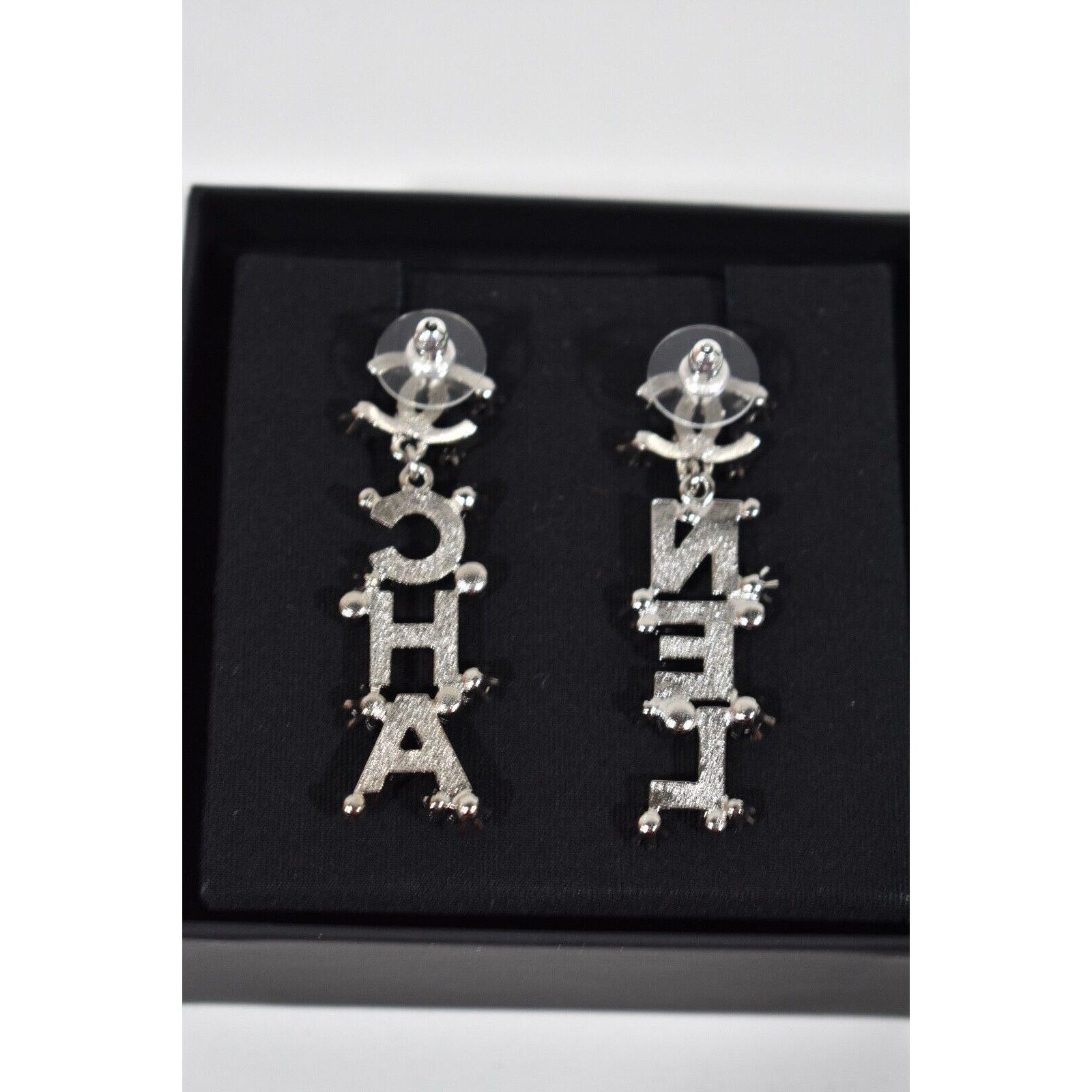 Chanel Chanel Silver Crystal Letter Statement Stud Drop Earrings Size ONE SIZE - 9 Thumbnail