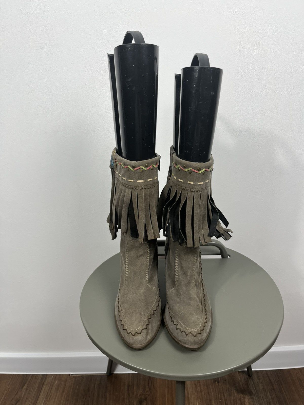 Other Womens Suede Fringe Mid Calf Boots Western Style EU 38 Size US 7 / IT 37 - 3 Thumbnail