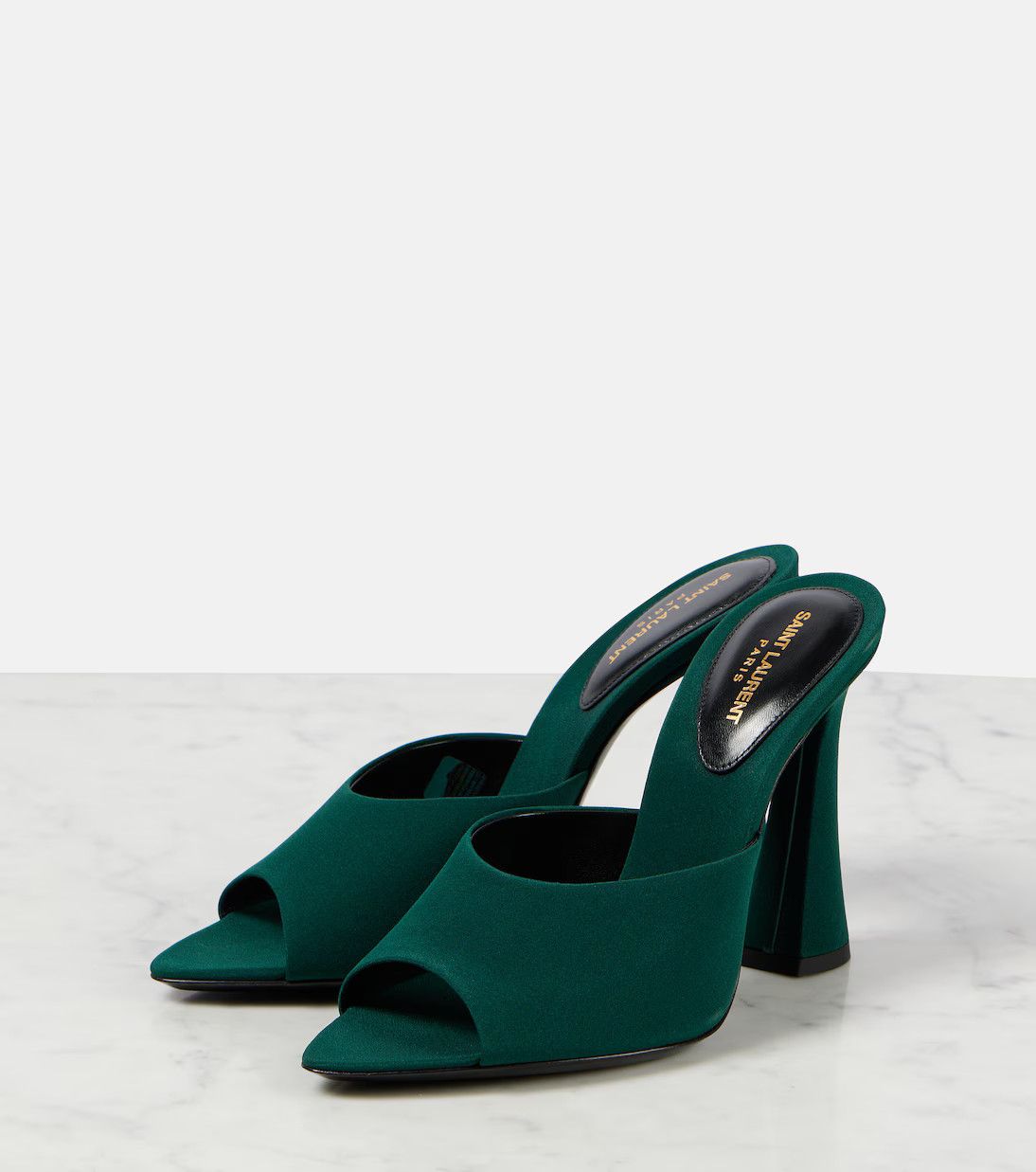 Saint Laurent Paris o1s1wg111024 Suite Crepe De Chine Mules in Dark Green Size US 8 / IT 38 - 4 Thumbnail