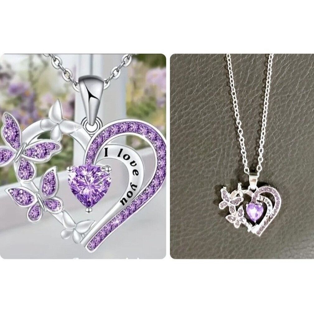 Other Purple Heart Butterfly Necklace I Love You Fashion Jewelry N Size ONE SIZE - 3 Thumbnail