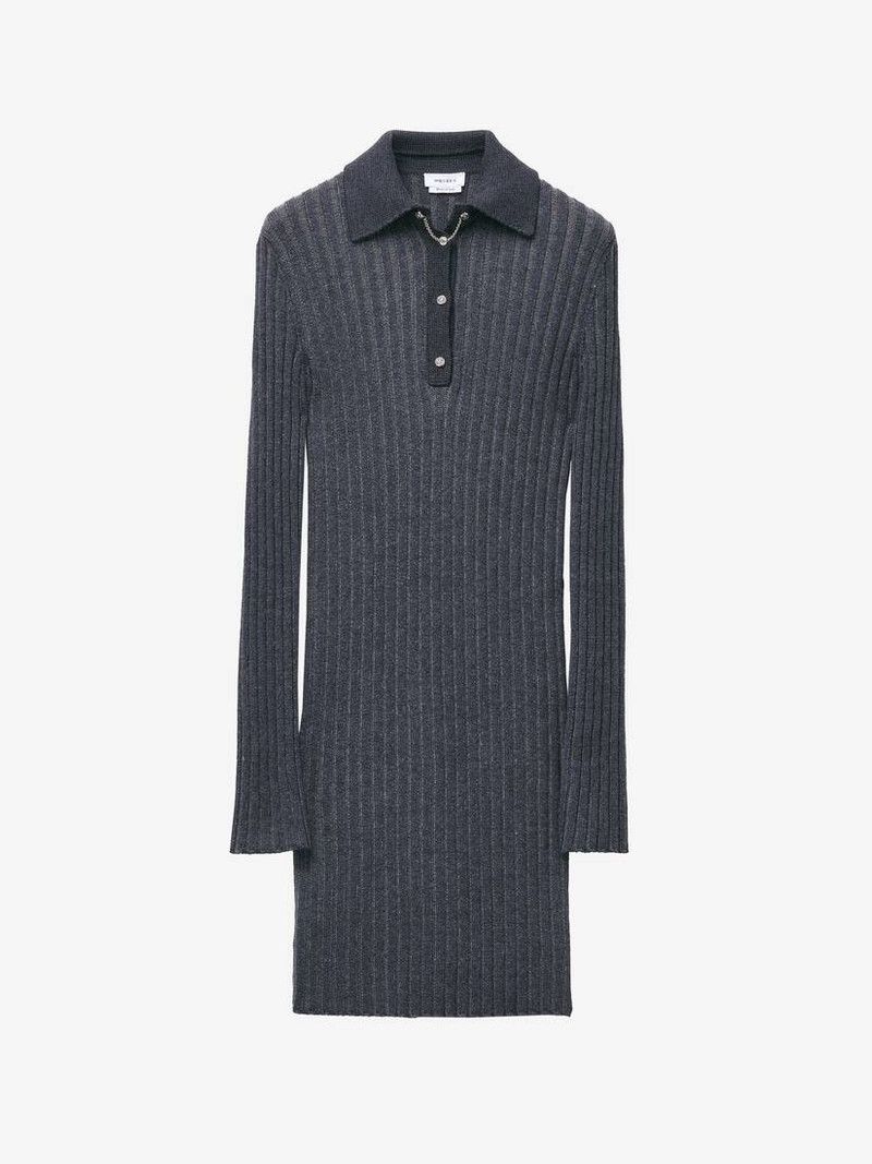 Alexander McQueen o1srvl11e0226 Rib Knit Mini Dress In Dark Grey Size XL / US 12-14 / IT 48-50 - 1 Thumbnail