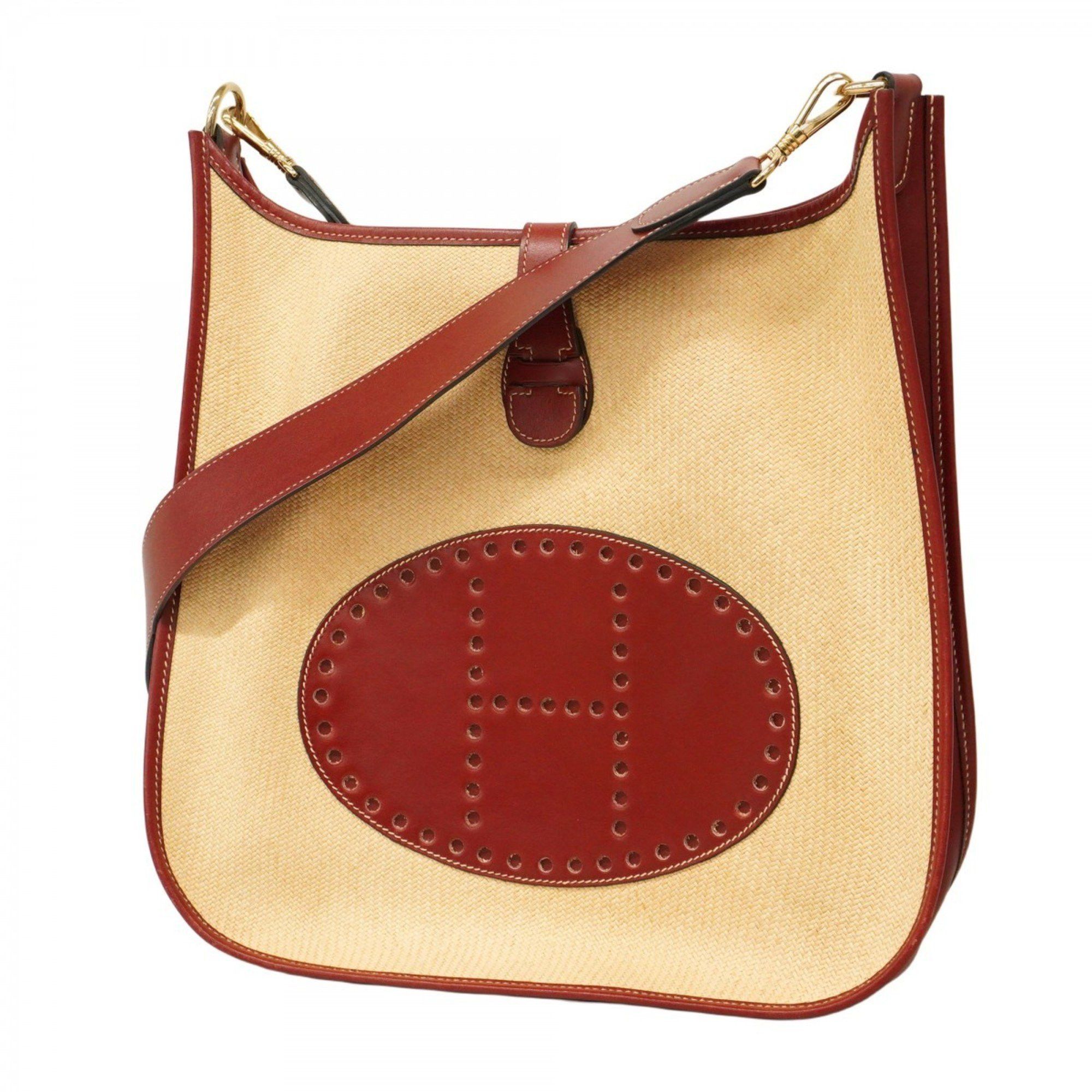 Hermes Shoulder Bag Evelyn 1Gm Straw Red C Stamp Ladies, Women's