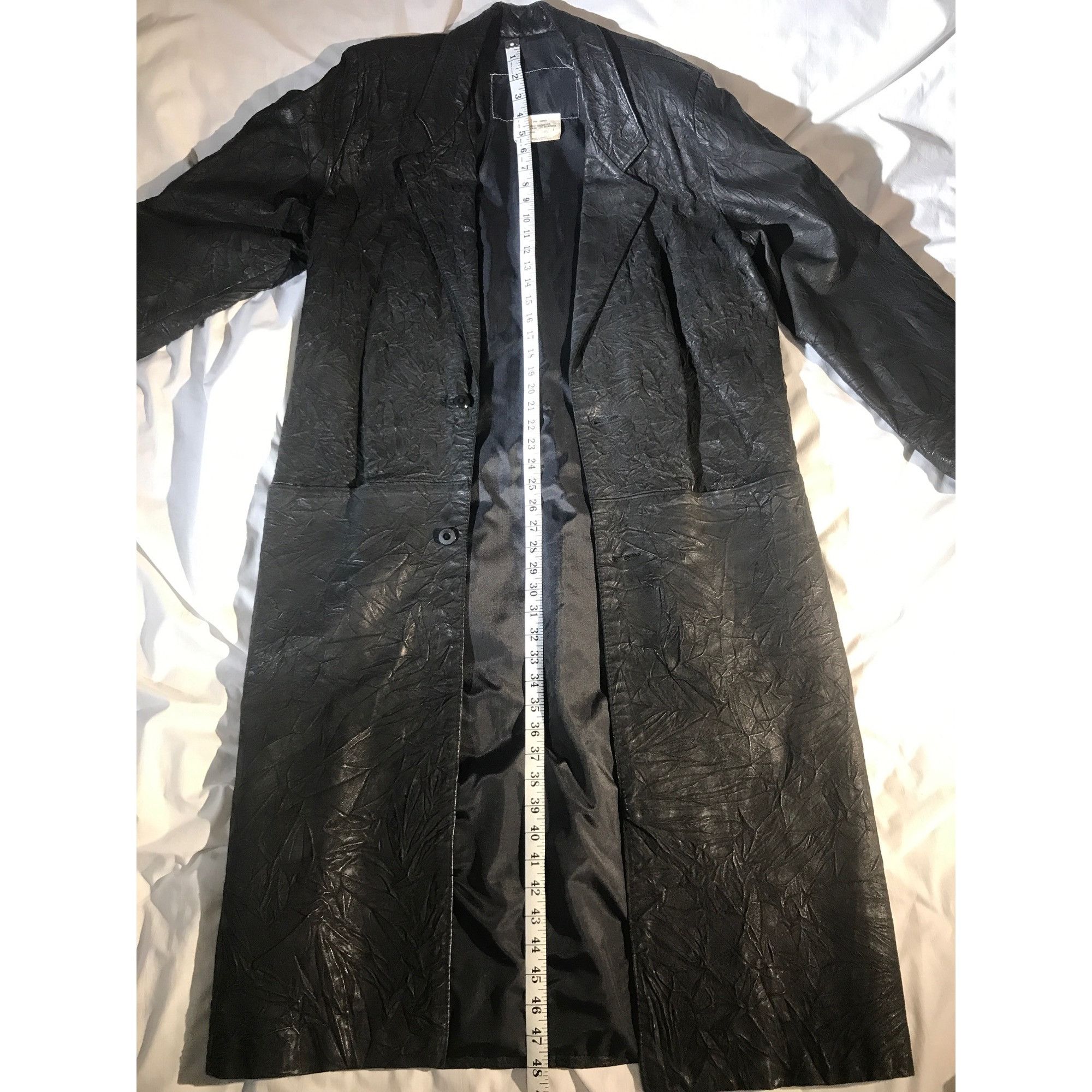 Vintage Canadian Made Men's Black Crinkled Leather Duster Buster Size US S / EU 44-46 / 1 - 4 Thumbnail
