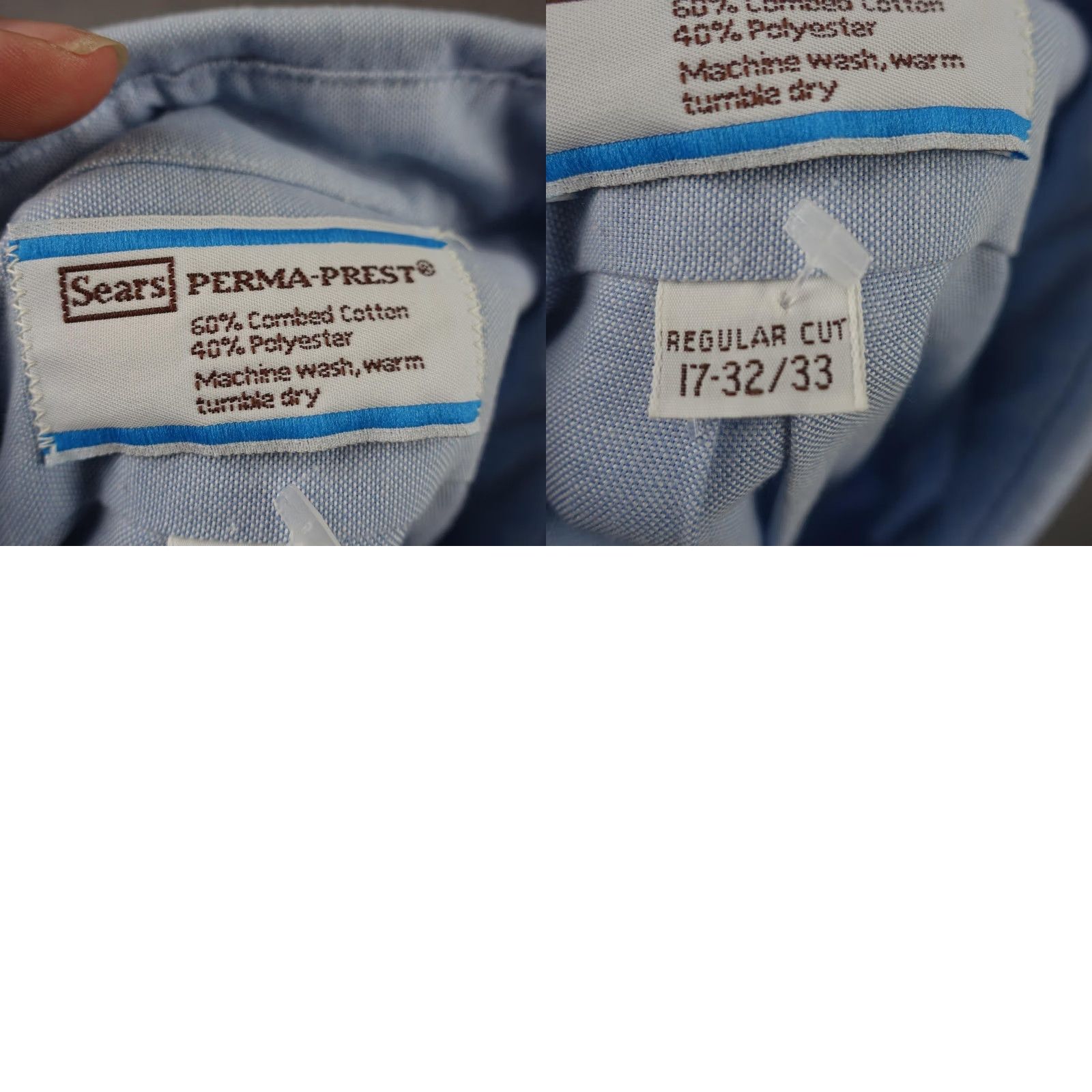 Sears VINTAGE Sears Perma Prest Shirt Mens 17-32 Blue Button Down Regular Cut 70s 80s Size US XL / EU 56 / 4 - 9 Thumbnail