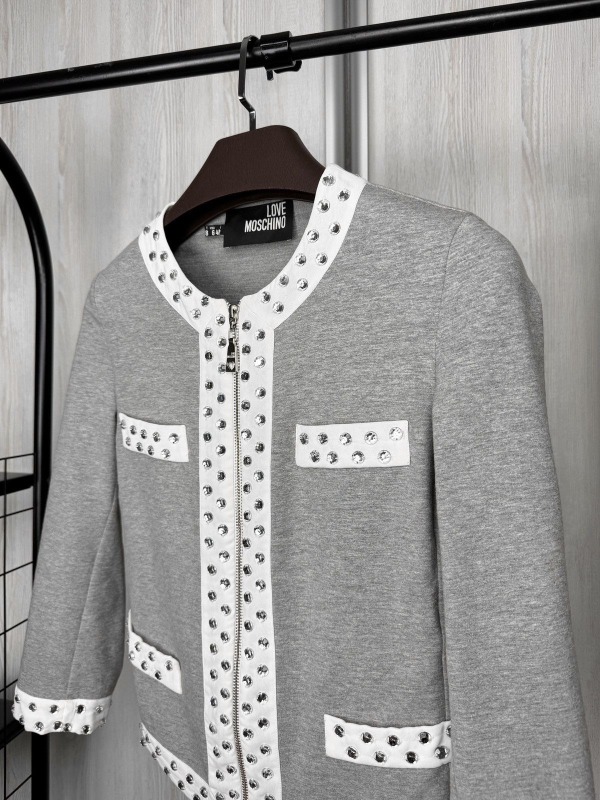 Love Moschino Love Moschino Grey Studded Cotton Cardigan Full zip jacket Size M / US 6-8 / IT 42-44 - 4 Thumbnail