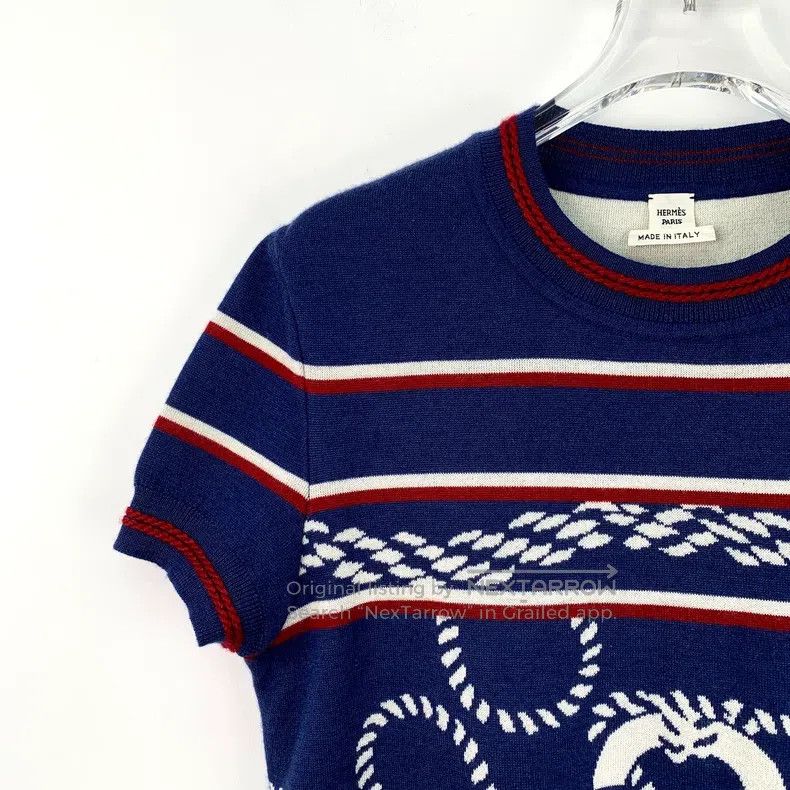 Hermes Hermes Blue Pig Nose Silk Cashmere Knit Short Sleeve Size XS / US 0-2 / IT 36-38 - 3 Thumbnail