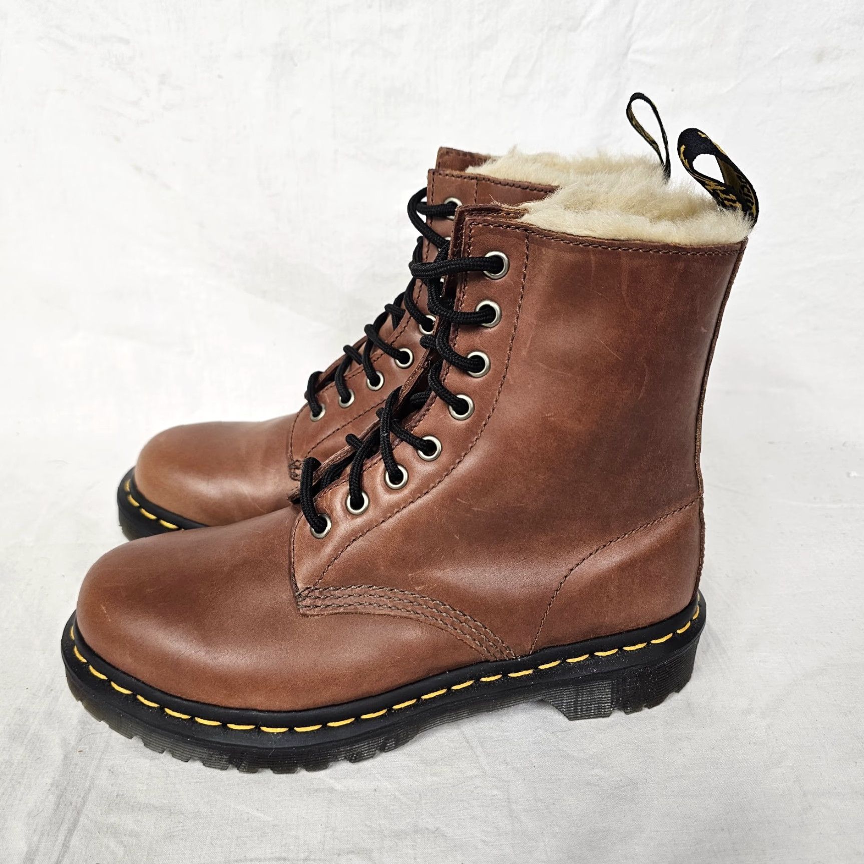 Dr. Martens VINTAGE Dr. Martens 1460 Serena Boots Women US 7 Leather Lace Up Faux Fur Lined Cognac - Bohemian Punk Winter" Size US 5 / IT 35 - 4 Thumbnail