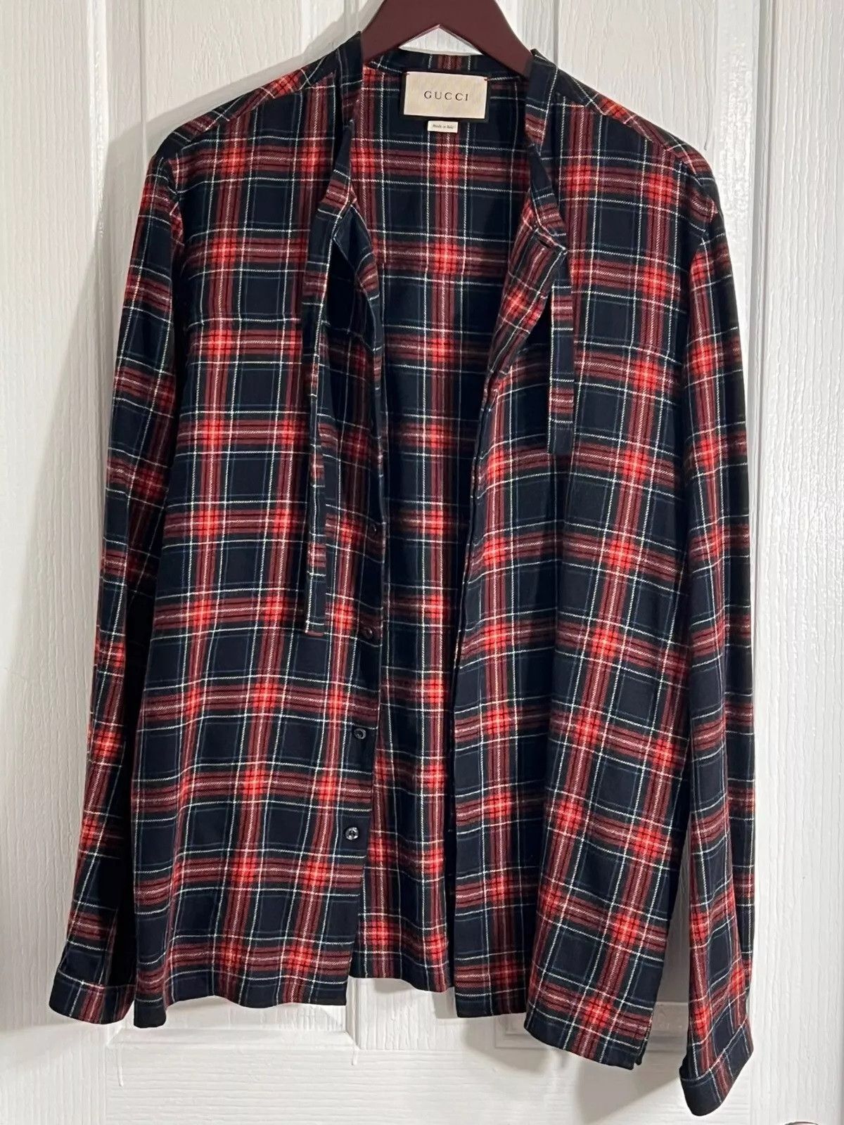 GUCCI Cambridge Flannel Long Sleeve Shirt Collar Red 52