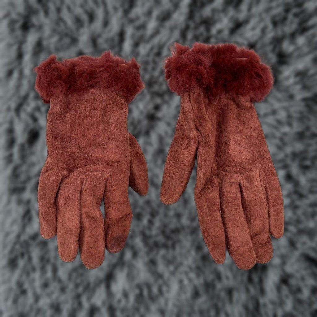 Wilson Wilson’s Leather Gloves Women’s L Red/rust Suede Real Fur Trim Size ONE SIZE - 1 Thumbnail