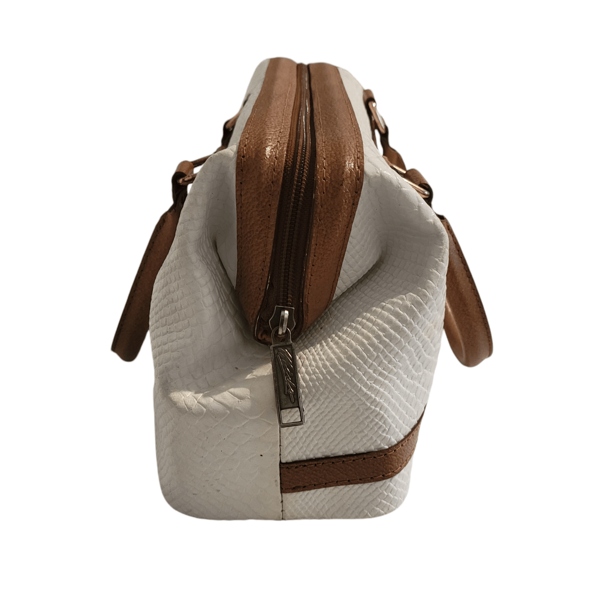 NBDN Nobrandedon Mido Leather White & Tan Snake Alligator Top Handle Bag Size ONE SIZE - 8 Thumbnail
