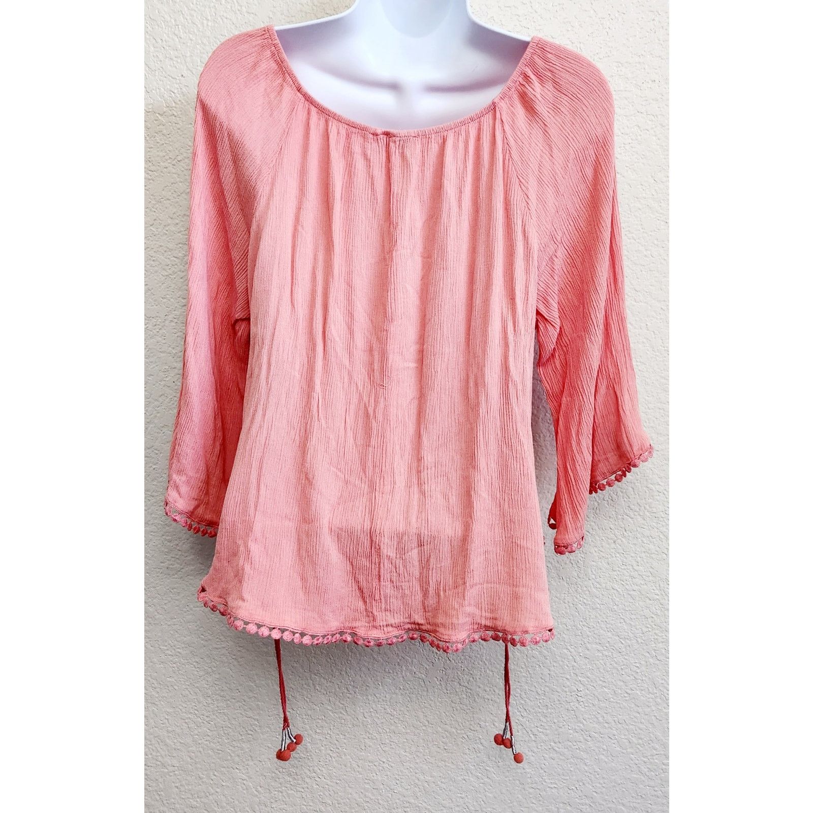 Other New Directions Orange Crinkle Material Crochet Trim Top L Size L / US 10 / IT 46 - 4 Thumbnail