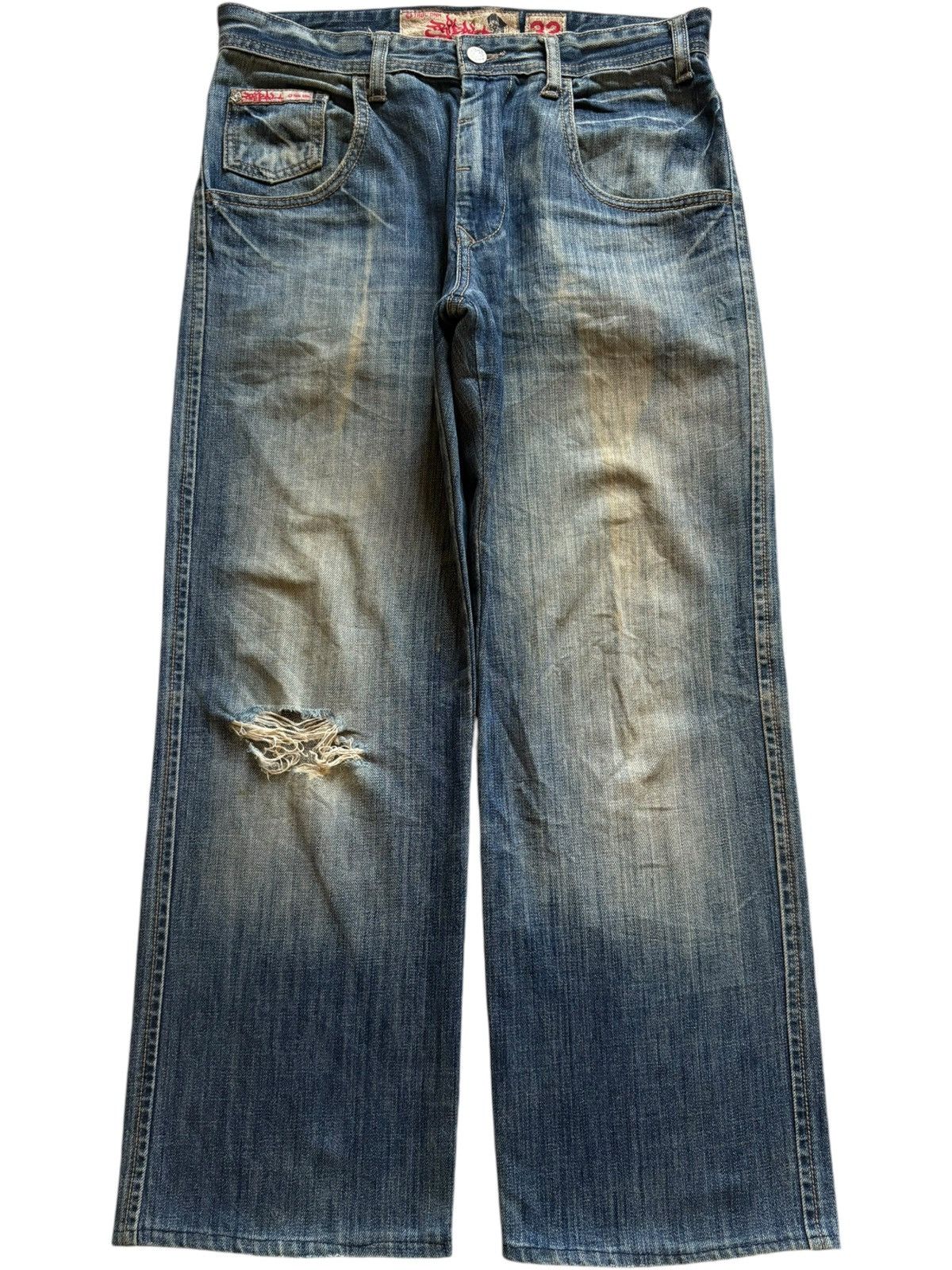 Tribal Streetwear Vintage Japanese Brand Tribal Mud Wash Distress Baggy Jeans Size US 32 / EU 48 - 1 Thumbnail