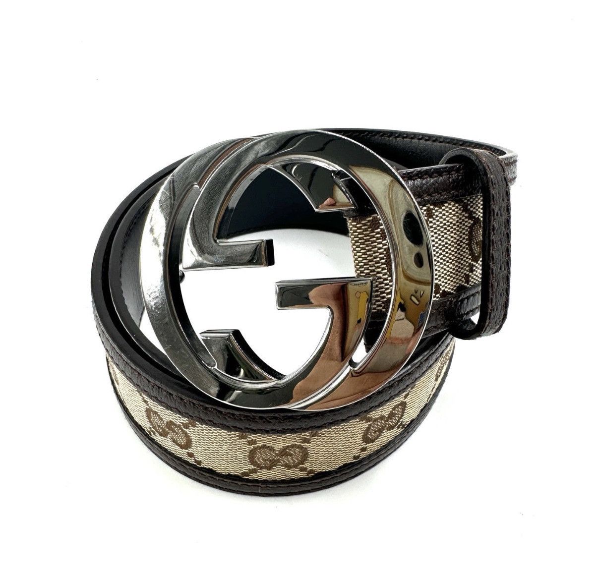Gucci GUCCI Classic Silver Buckle Monogram Canvas Leather Belt K12 Size ONE SIZE - 1 Thumbnail