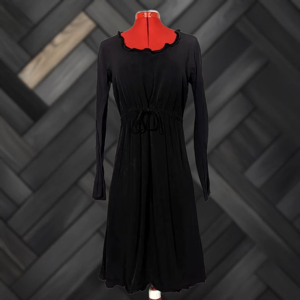 Versace Istante by Gianni Versace Vintage 80s Black Dress Scalloped Neck Size 44 Italy Women Knee Length Vintage 80s} Size M / US 6-8 / IT 42-44 - 1 Thumbnail