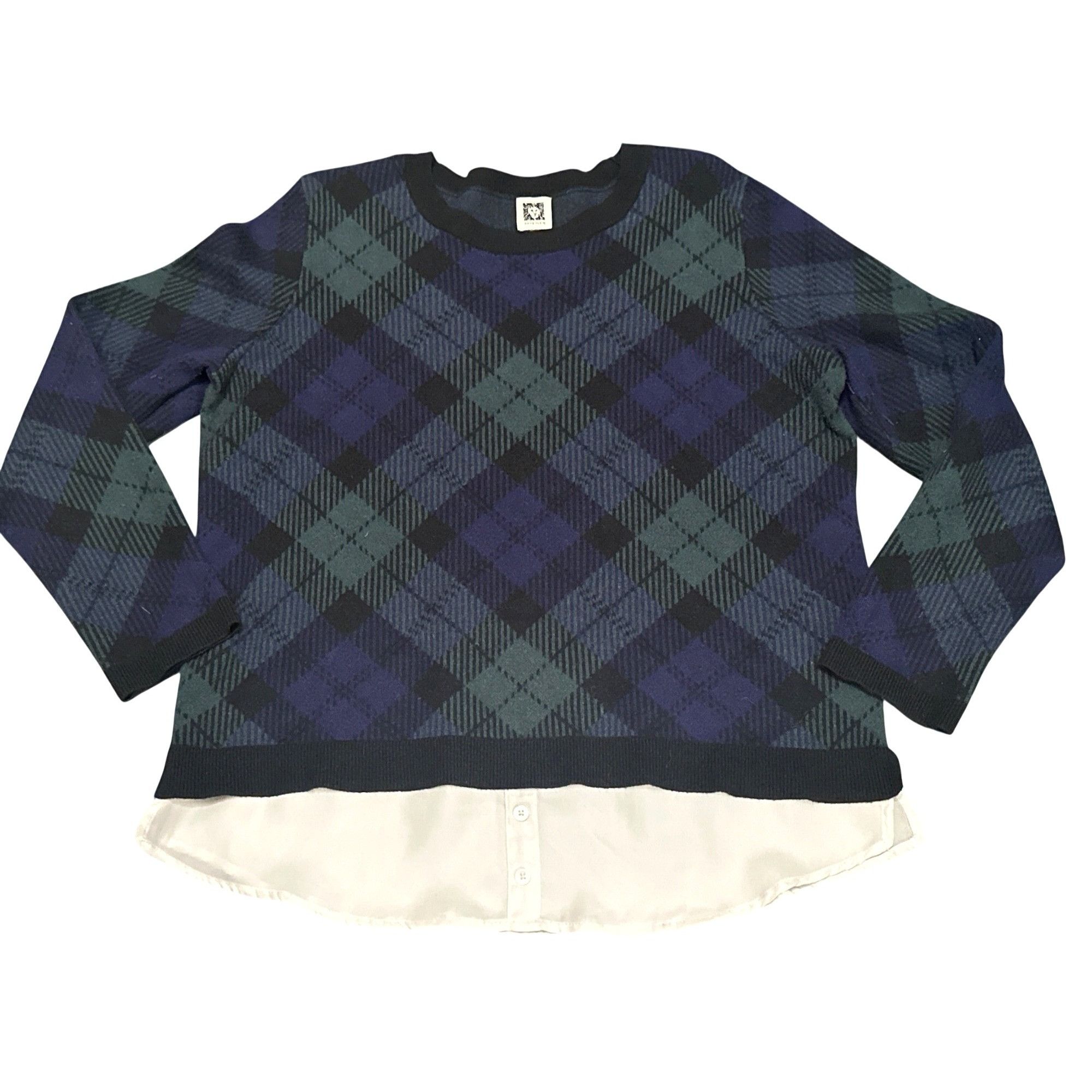 Anne Klein Anne Klein Size L Navy Teal Plaid Argyle Crewneck Sweater Pr Size L / US 10 / IT 46 - 10 Thumbnail
