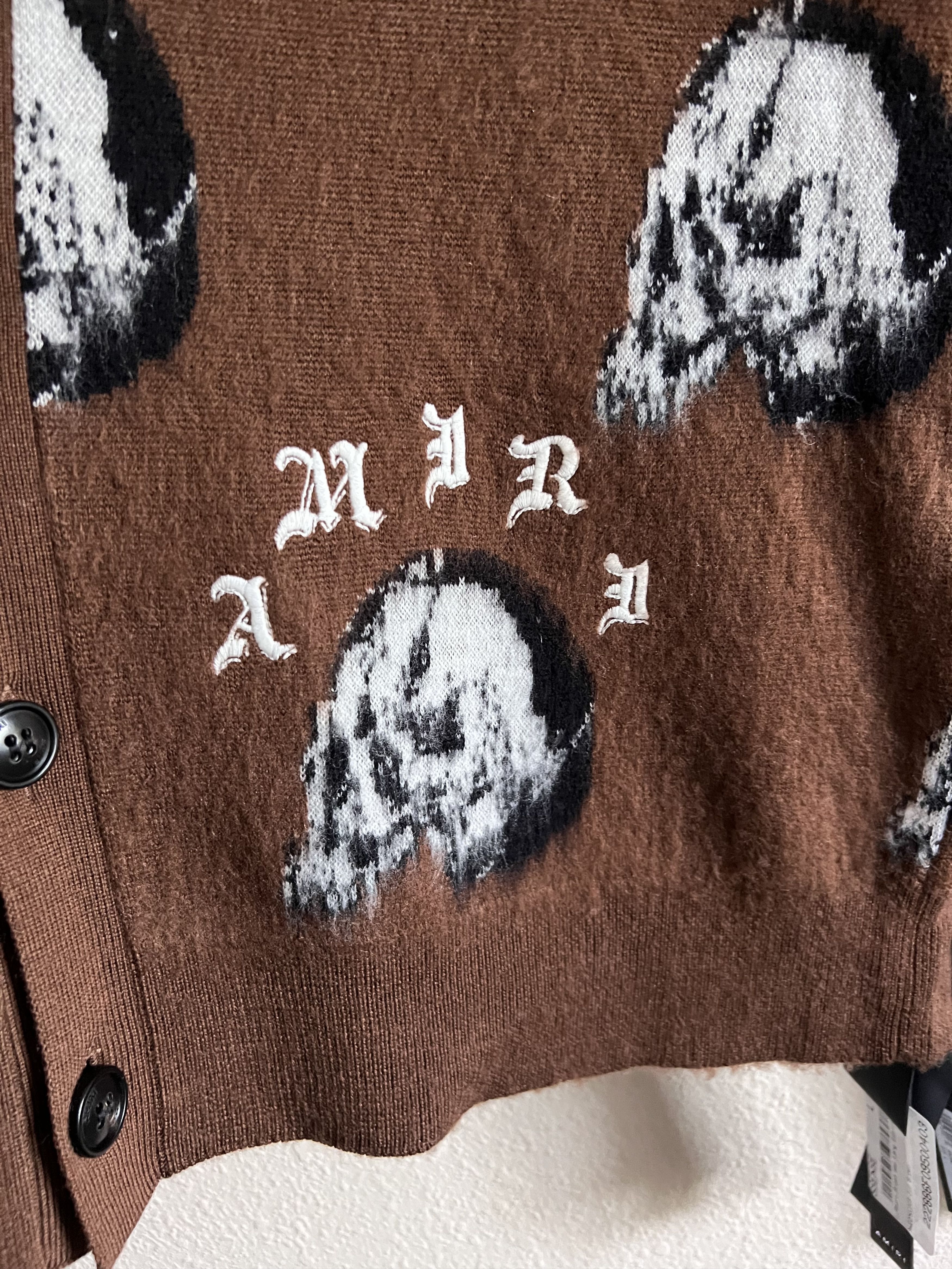 Amiri × Wes Lang Amiri Wes Lang Repeat Skull Cardigan in Brown Size US L / EU 52-54 / 3 - 4 Thumbnail