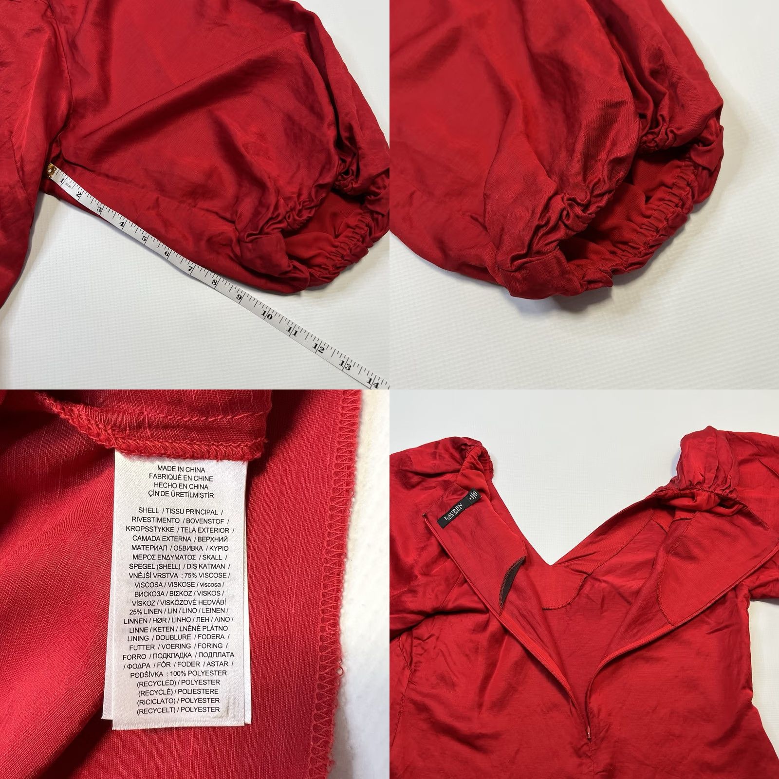 Ralph Lauren Ralph Lauren Womens Blouse Red Satin Shantung 3/4 Sleeve V-Neck Hook & Eye Size 14 Regular Linen Polyester Viscose Lined Casual Vintage No Size XL / US 12-14 / IT 48-50 - 9 Thumbnail