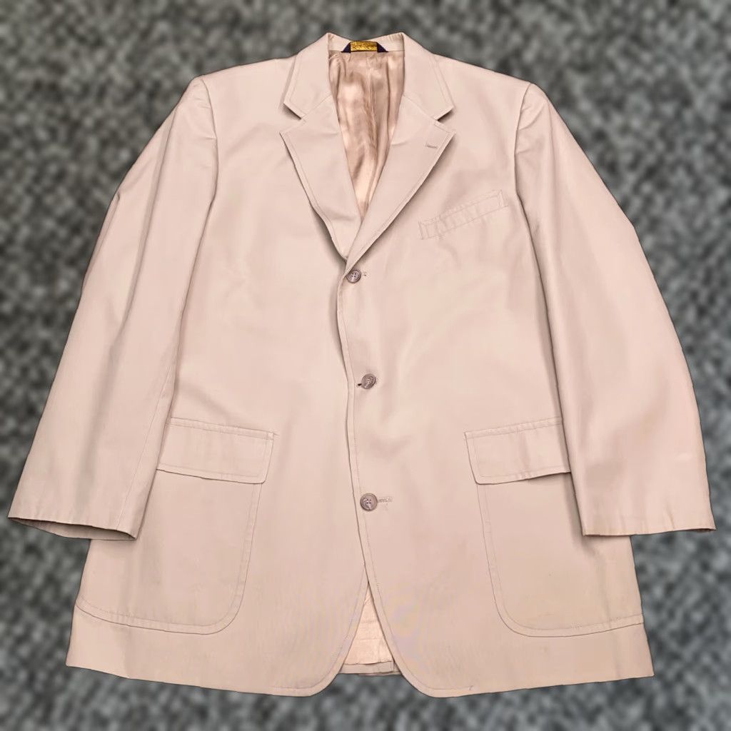 Brooks Brothers VINTAGE Brooks Brothers Blazer 46 Tan Wool Sport Coat Mens Regular Single-Breasted Notch Lapel 2-Button 3-Button Front Solid Dick? Size 46R - 1 Thumbnail