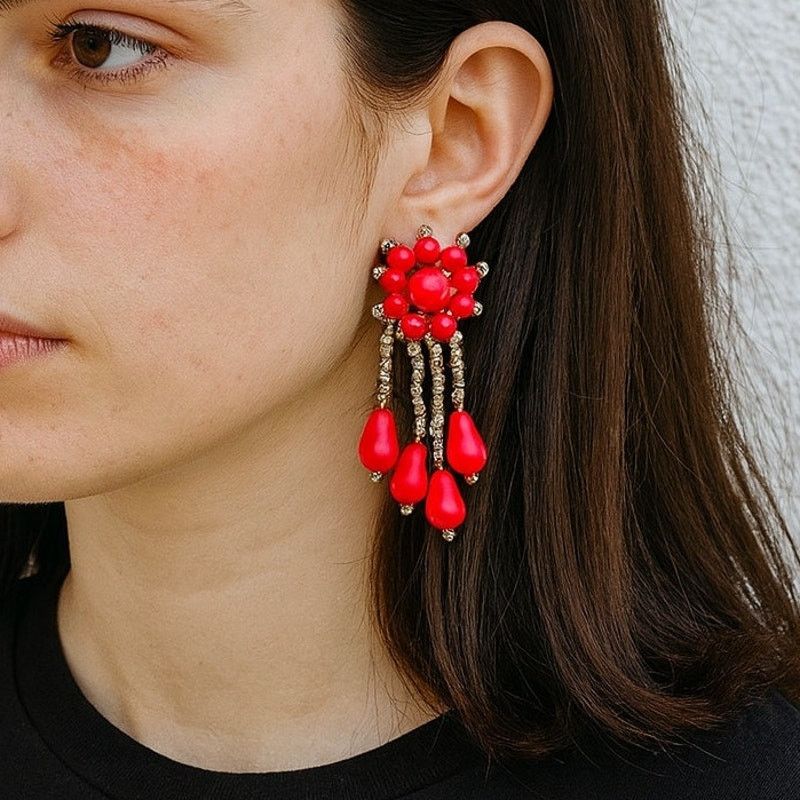Vintage Vintage 1980s Pink Fuschia Beaded Dangle Clip On Earrings Size ONE SIZE - 1 Thumbnail