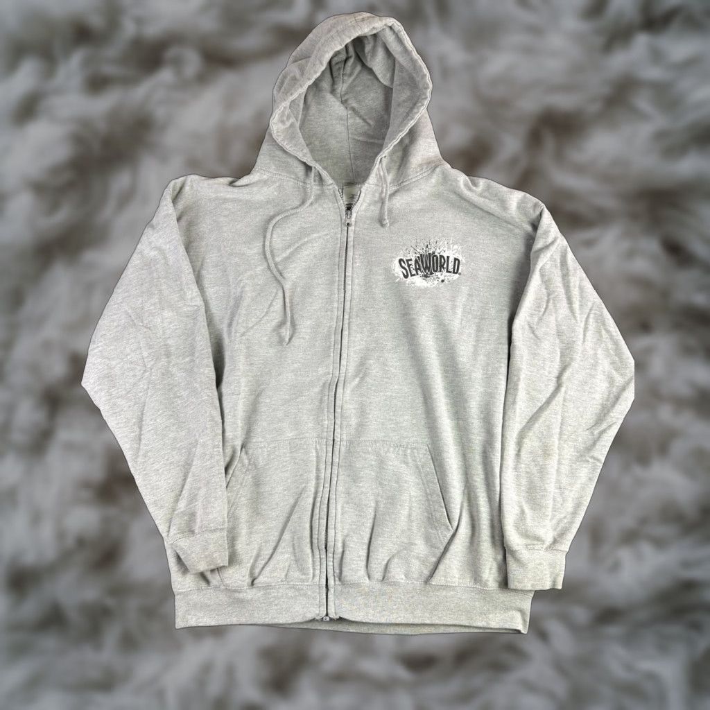 Vintage SeaWorld Hoodie Gray Full Zip Shark Graphic Sweatshirt Men’s XXL Heather Logo Embroidered Vintage Fleece-lined Pullover Zip Up Size US XXL / EU 58 / 5 - 1 Thumbnail