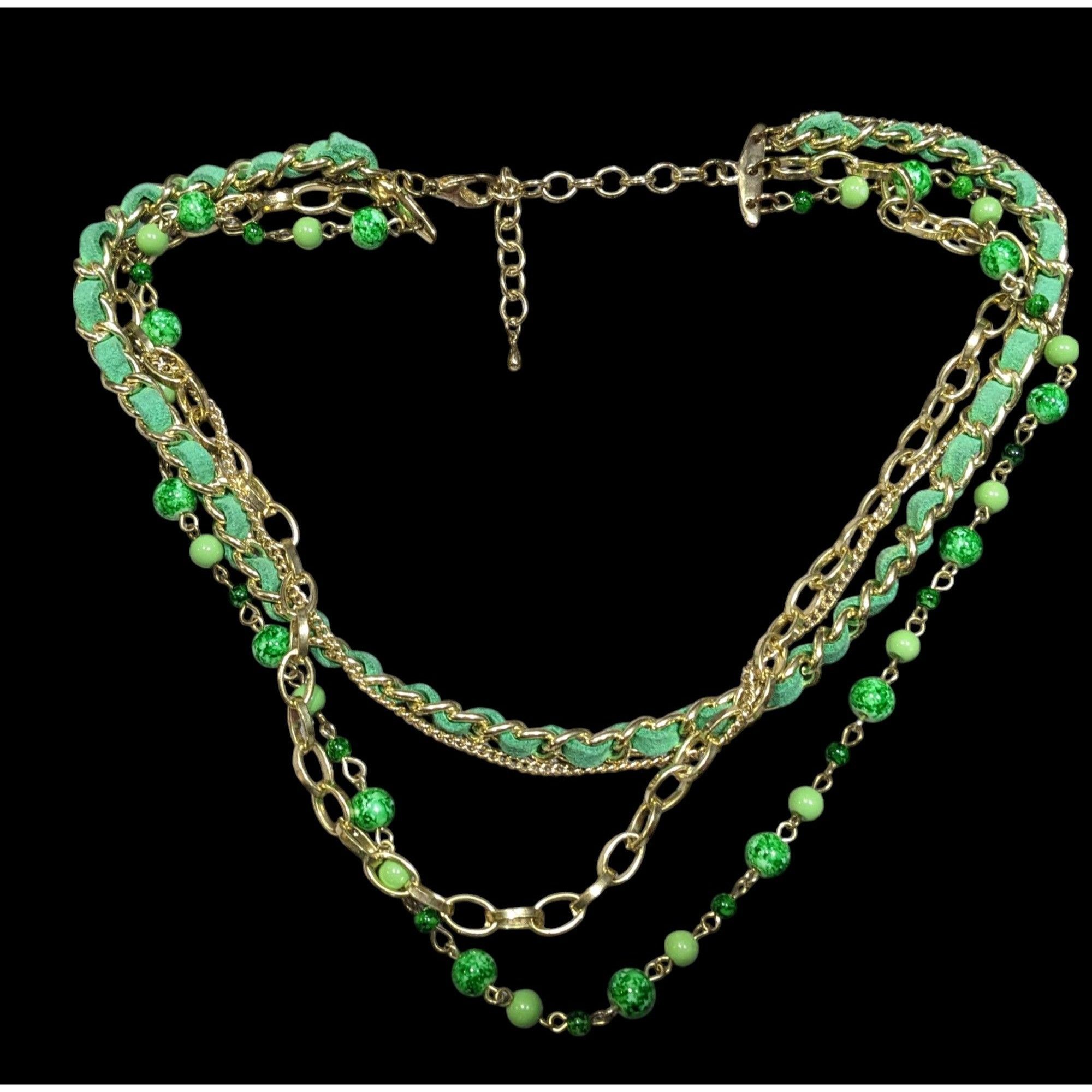 Other Retro Green And Gold Tone Multilayer Chain Bead And Leather Size ONE SIZE - 1 Thumbnail