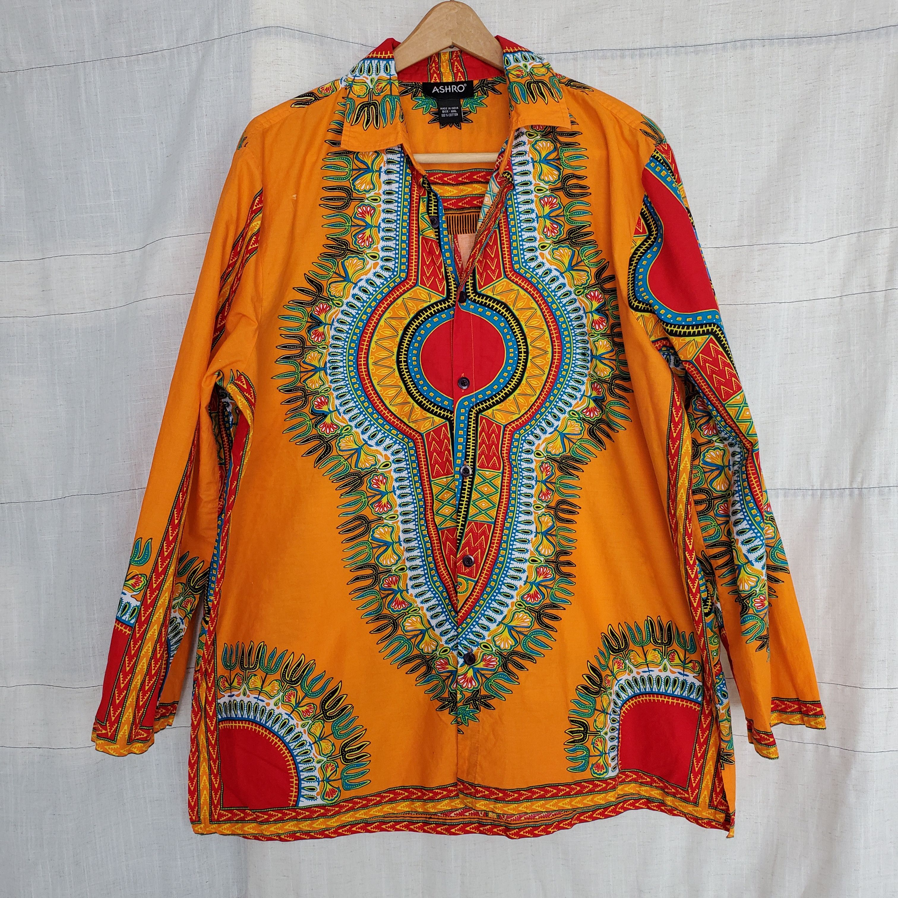 Other Ashro Men's Orange Ethnic Dashiki Button Up Shirt SZ-L Size US L / EU 52-54 / 3 - 1 Thumbnail