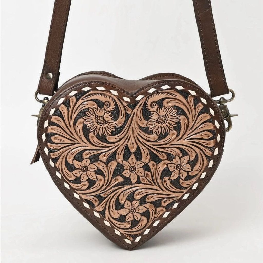 Other New Heart Canteen Purse Genuine Western Tooled Leather Women Size ONE SIZE - 8 Thumbnail
