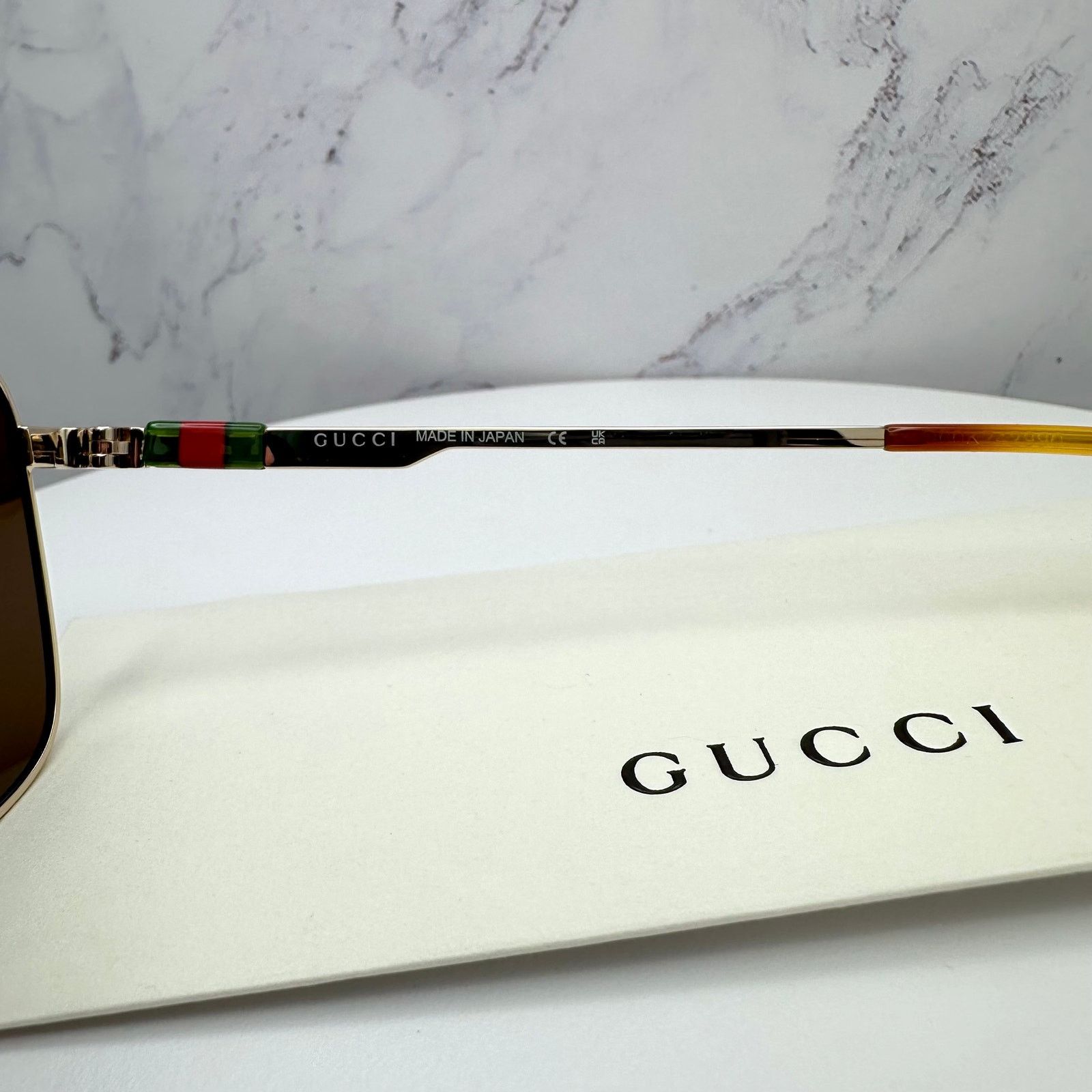Gucci New GUCCI Sunglasses Gold Metal Square Aviator Red Green Size ONE SIZE - 9 Thumbnail