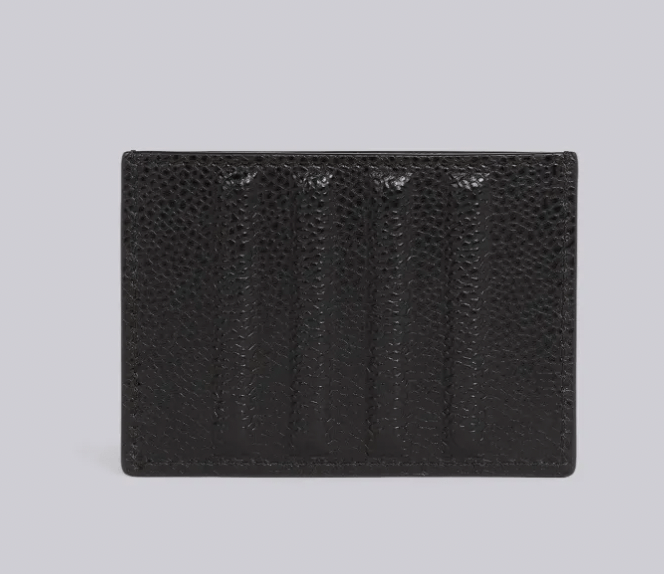 Thom Browne Black Pebble Grain Leather Debossed 4-Bar Single Card Holder Size ONE SIZE - 2 Thumbnail