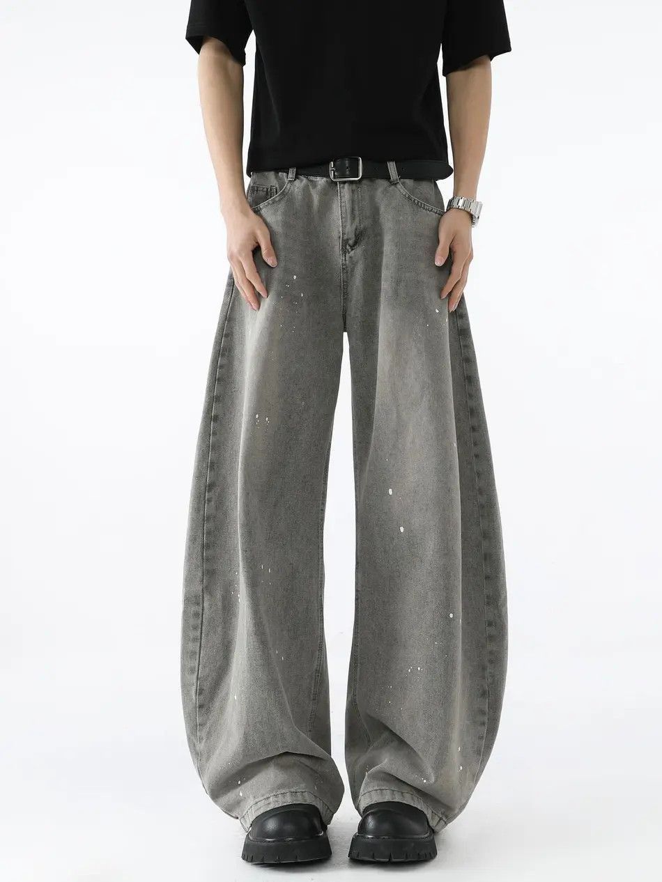 Japanese Brand Retro loose wide leg splashed ink jeans Size US 32 / EU 48 - 3 Thumbnail