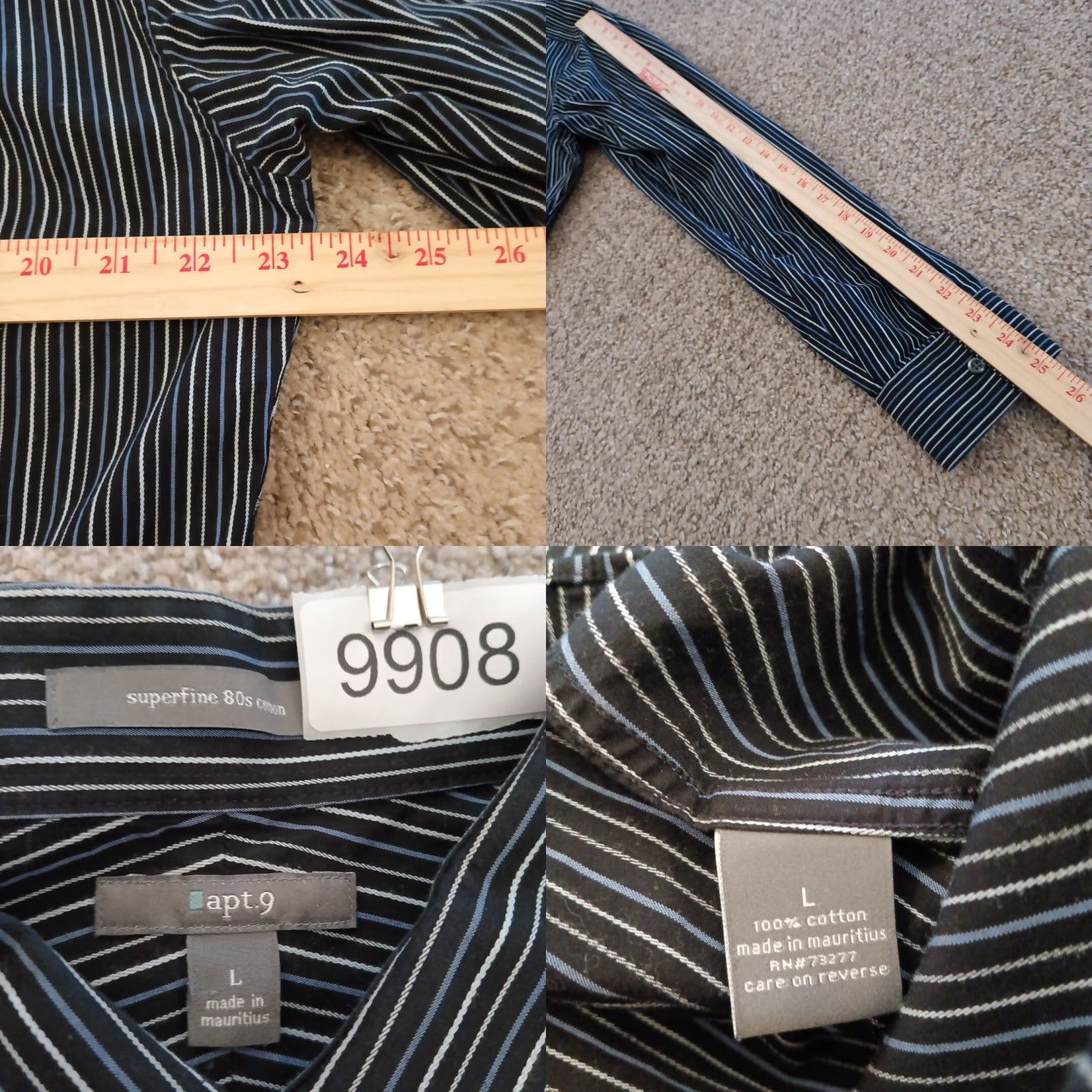 Apt. 9 Apt. 9 Shirt Mens Large Black Purple Striped Long Sleeve Button Up Cotton Size US L / EU 52-54 / 3 - 8 Thumbnail