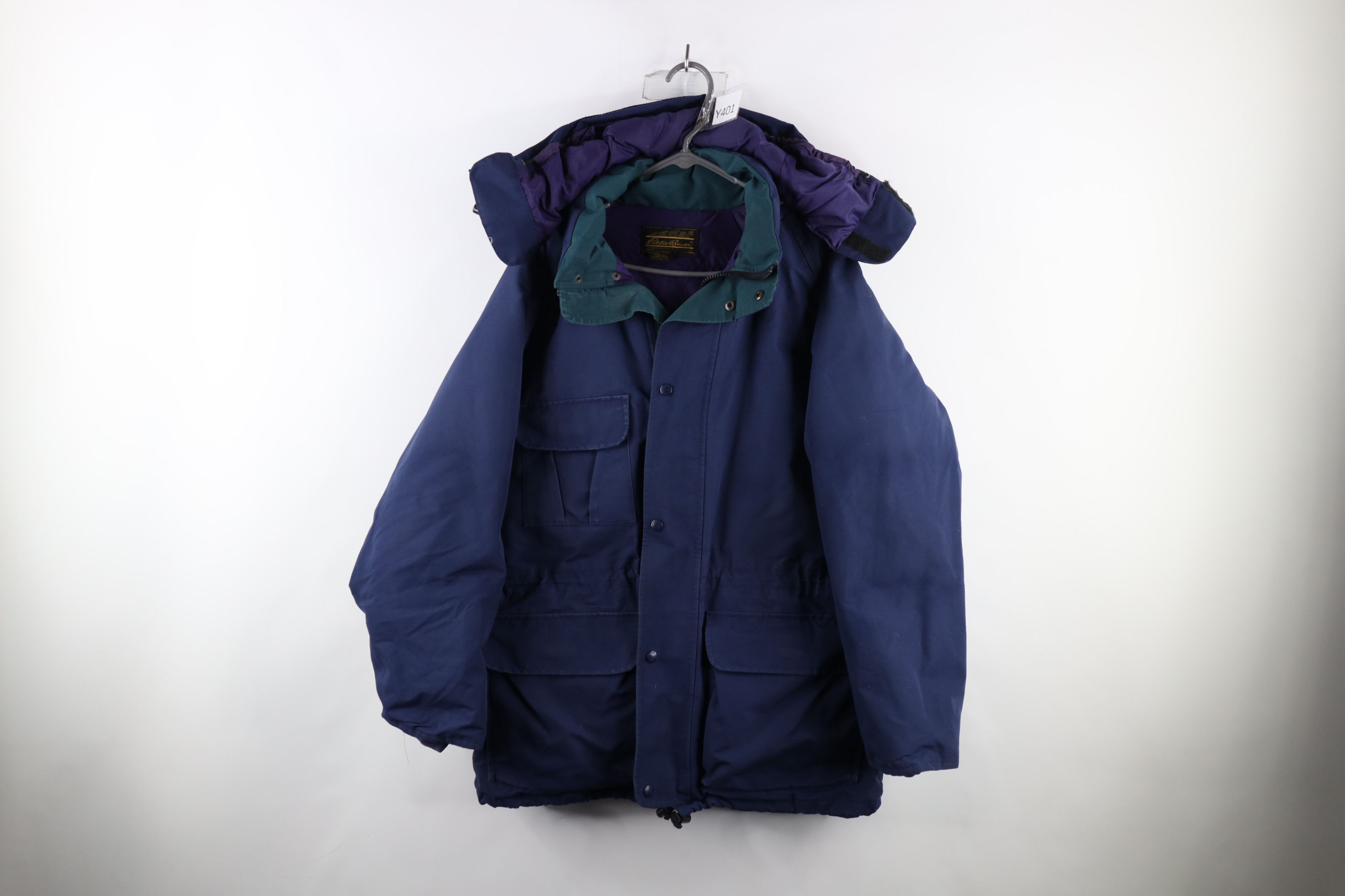 image of 90's Eddie Bauer Duck Down Hooded Parka Jacket Usa in Blue, Men's (Size Medium)
