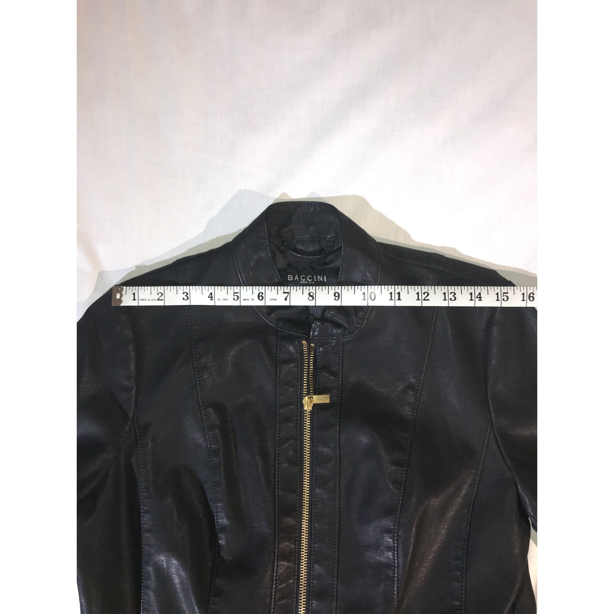 Vintage Baccini Womens Black Ruffled Zip Faux Leather Jacket Size M / US 6-8 / IT 42-44 - 6 Thumbnail