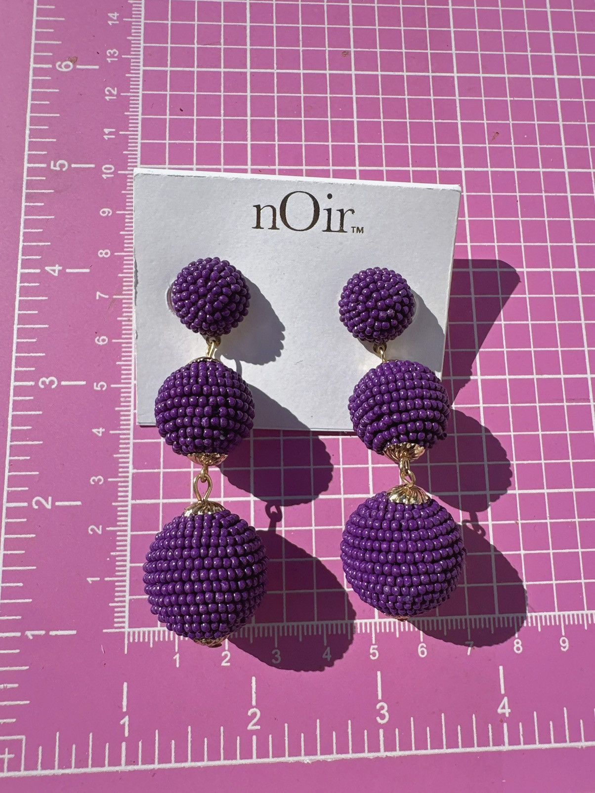 Designer Noir earrings gold tone purple beaded balls drops tassels Size ONE SIZE - 3 Thumbnail