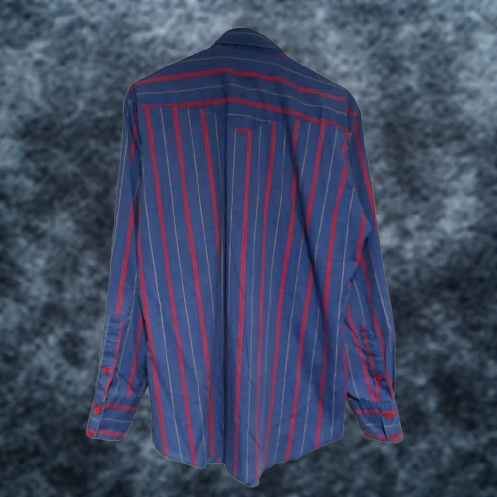 Vintage VINTAGE H Bar C Men’s Large Blue Stripe Red Button Longtail Western Shirt 16-35 Size US L / EU 52-54 / 3 - 1 Thumbnail