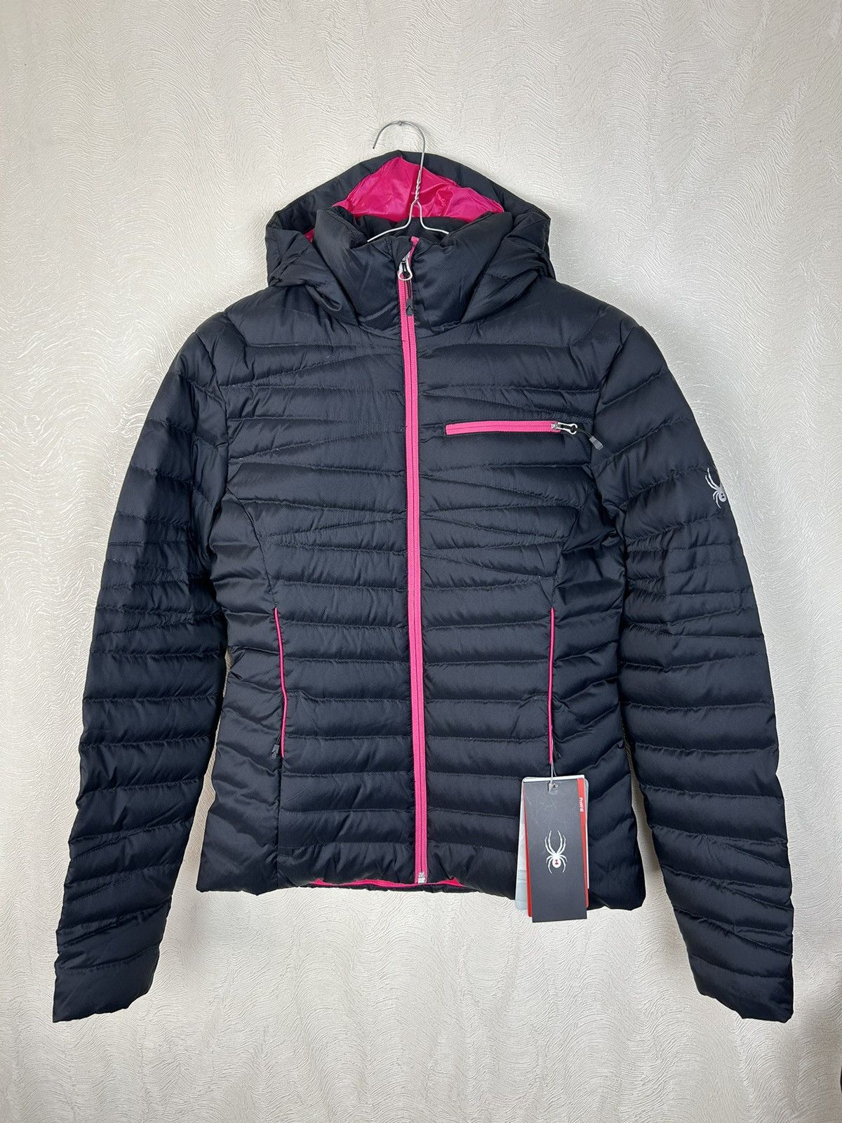 image of Outdoor Life x Spyder Black Timeless Down Hooded Windproof Ski Jacket, Women's (Size XS)