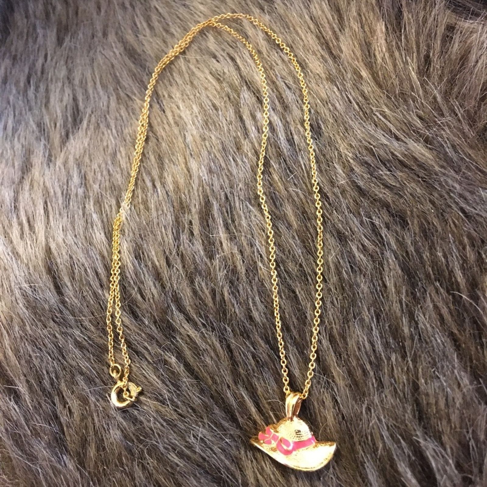 Vintage Vintage 80s pink enamel hat pendant on chain Size ONE SIZE - 9 Thumbnail