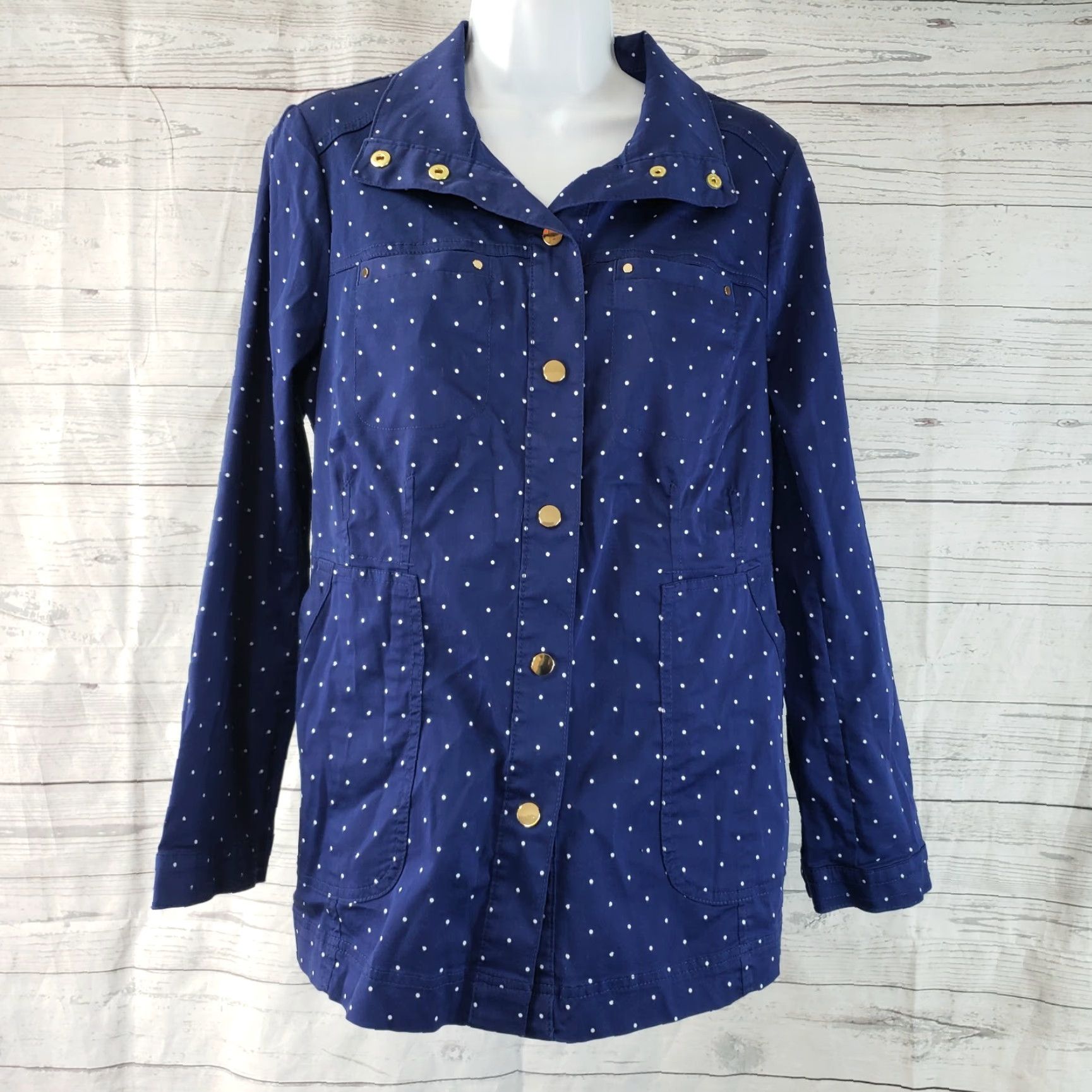 Vintage Chicos Womens Top Small Blue White Polka Dot Long Sleeve Cotton Blend Shirt Button-Up Adult Women Size S / US 4 / IT 40 - 2 Thumbnail