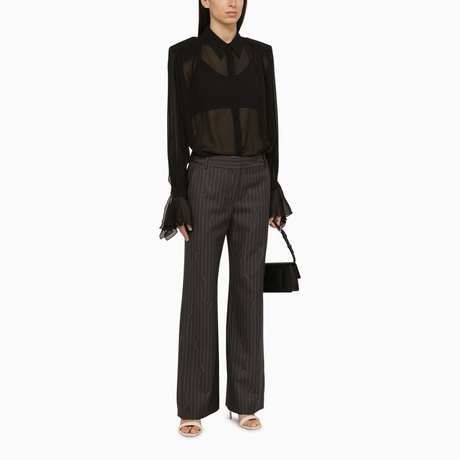 Off-White o1d2blof0924 Wool-Blend Palazzo Trousers in Grey Size 28" / US 6 / IT 42 - 2 Thumbnail