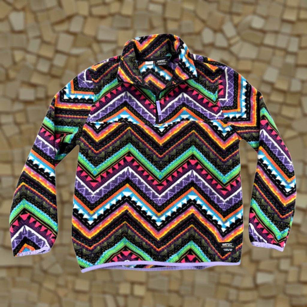 WeSC VINTAGE WeSc Sweater Adult MEDIUM Purple Fleece Southwestern Aztec Rainbow Quarter Zip Mens Size US M / EU 48-50 / 2 - 1 Thumbnail