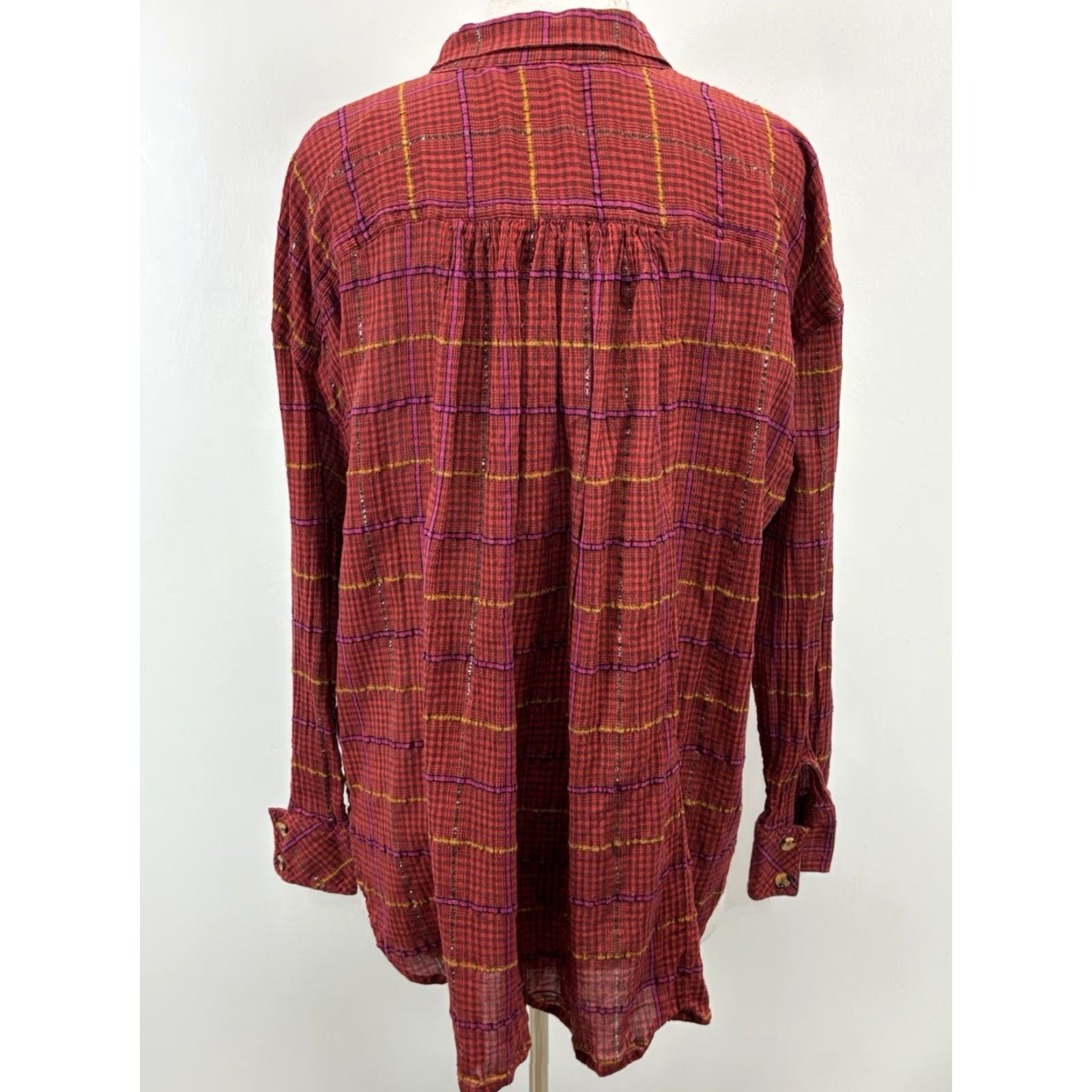 Free People Free People Break My Stride Plaid Tunic Size Medium Red Long Sleeve Oversized Size M / US 6-8 / IT 42-44 - 4 Thumbnail