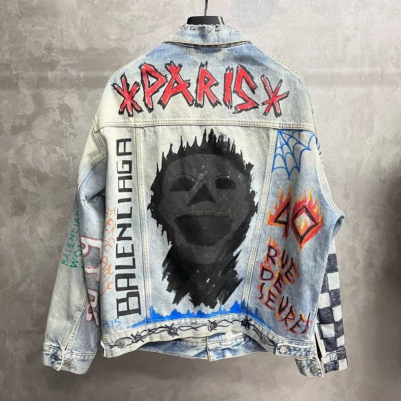 Balenciaga Balenciaga latest blue checkered graffiti logo denim jacket Size US XS / EU 42 / 0 - 5 Thumbnail