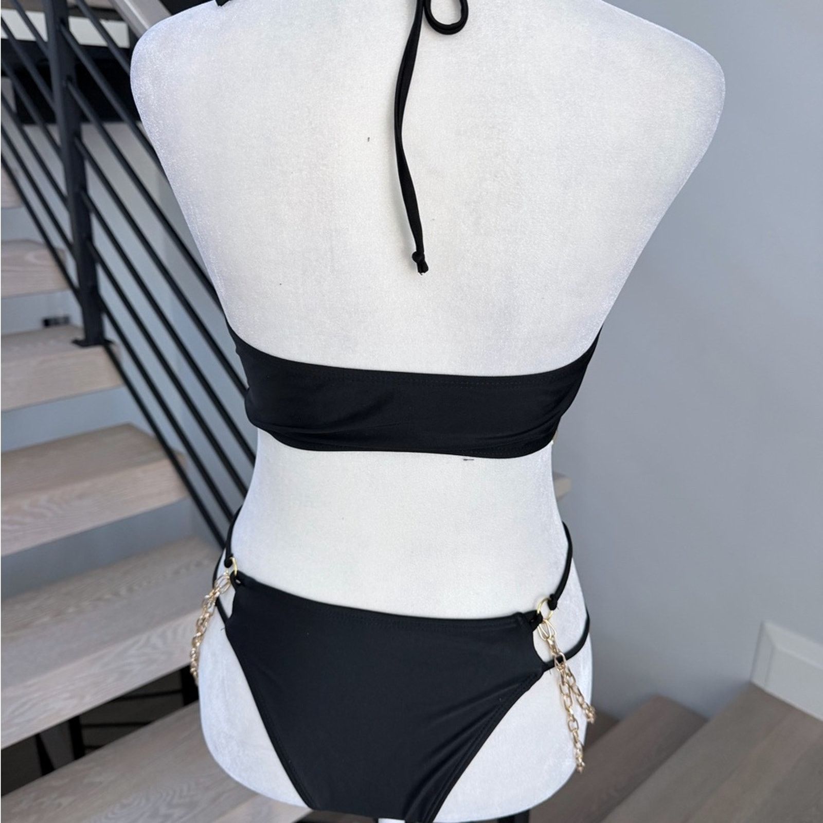 Other New Y2K Black Swimsuit Bikini with Gold Chain Accents size S Size ONE SIZE - 8 Thumbnail