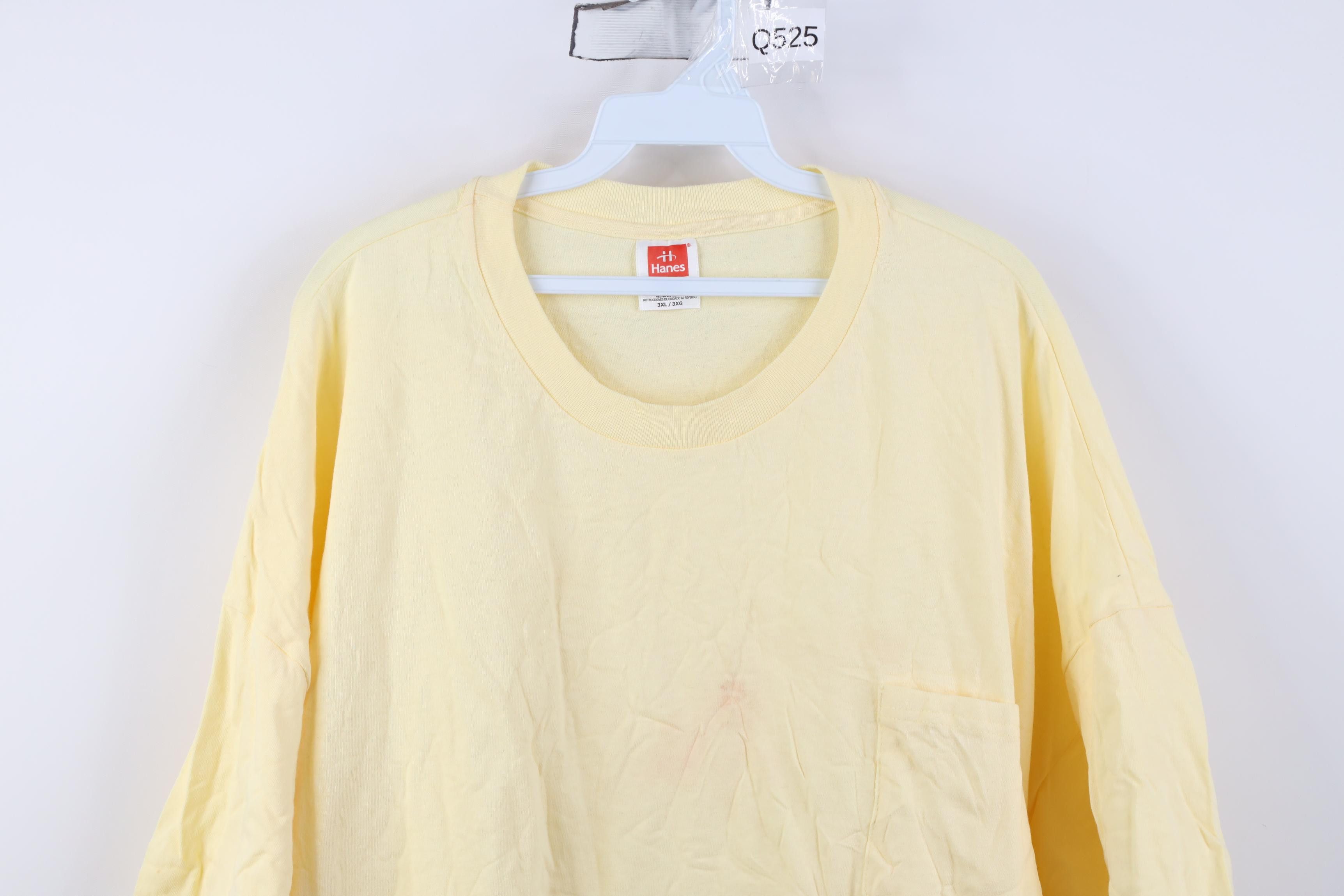 Hanes Vintage 90s Hanes Distressed Cotton Pocket T-Shirt Yellow Size US XXL / EU 58 / 5 - 2 Thumbnail