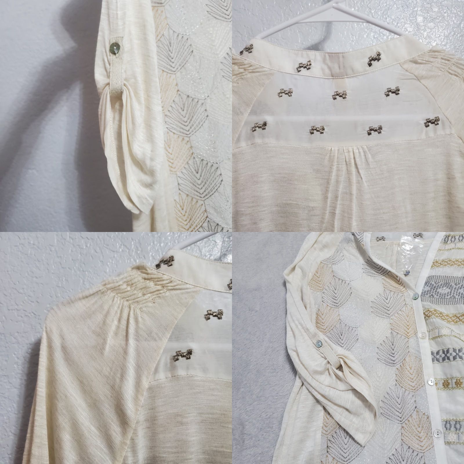 Vintage VINTAGE Anthropologie Tiny Top Women S Ivory Metallic Embroidered V Neck Button Front Size S / US 4 / IT 40 - 8 Thumbnail