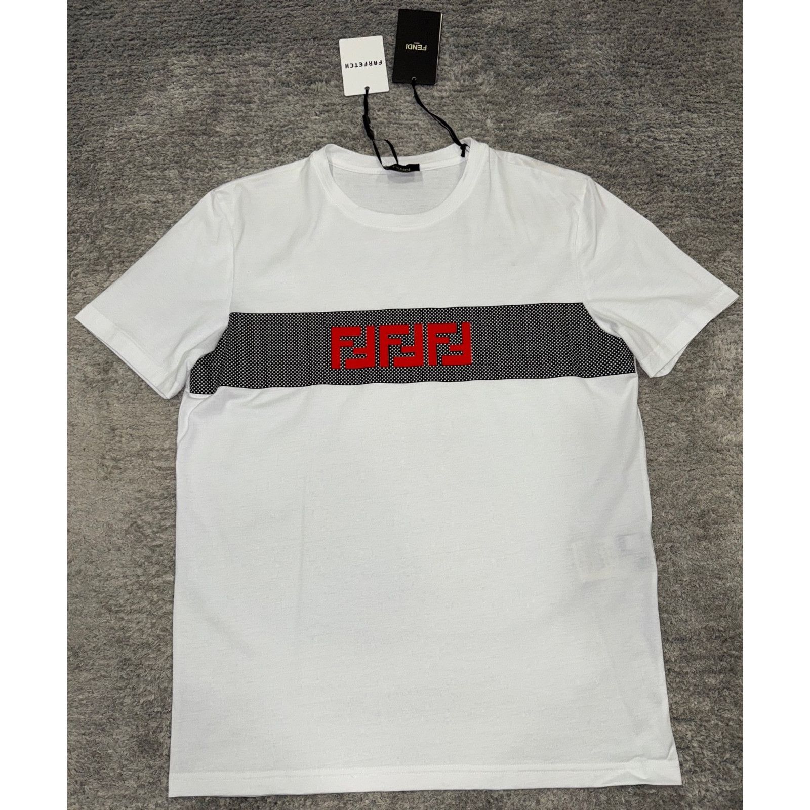 Fendi Fendi White Black Mesh Short Sleeve Cotton T-Shirt Medium M Size US M / EU 48-50 / 2 - 4 Thumbnail