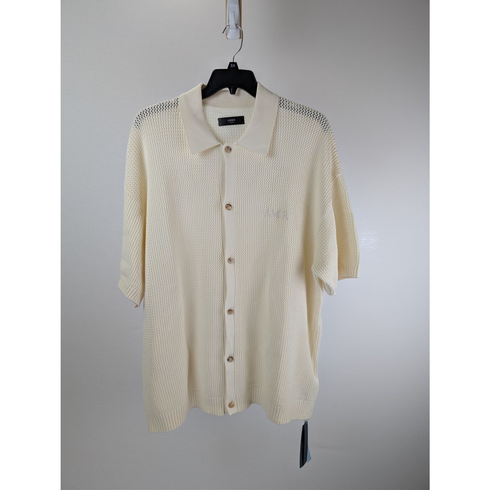 Amiri o1rshd1 Amiri Crochet Button up Half Sleeve Shirt in Ivory Size US XL / EU 56 / 4 - 1 Thumbnail
