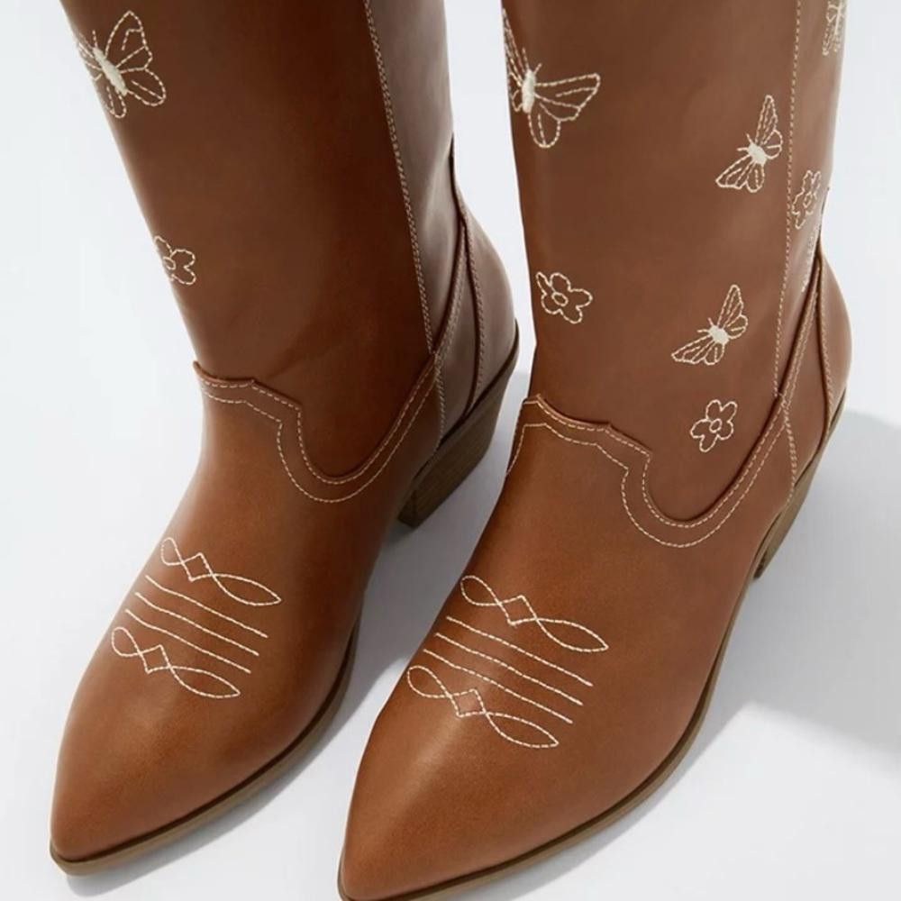 Designer American Eagle Brown Butterfly Cowboy Boots Size US 10 / IT 40 - 2 Thumbnail