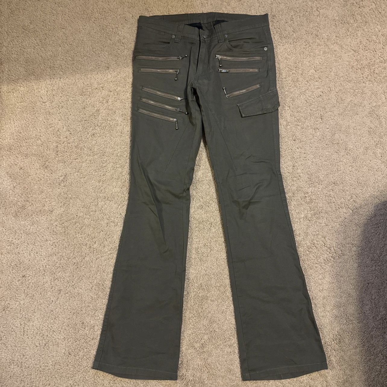 Tornado Mart Tornado Mart Green Biker Cargo Pants Size US 31 - 1 Thumbnail