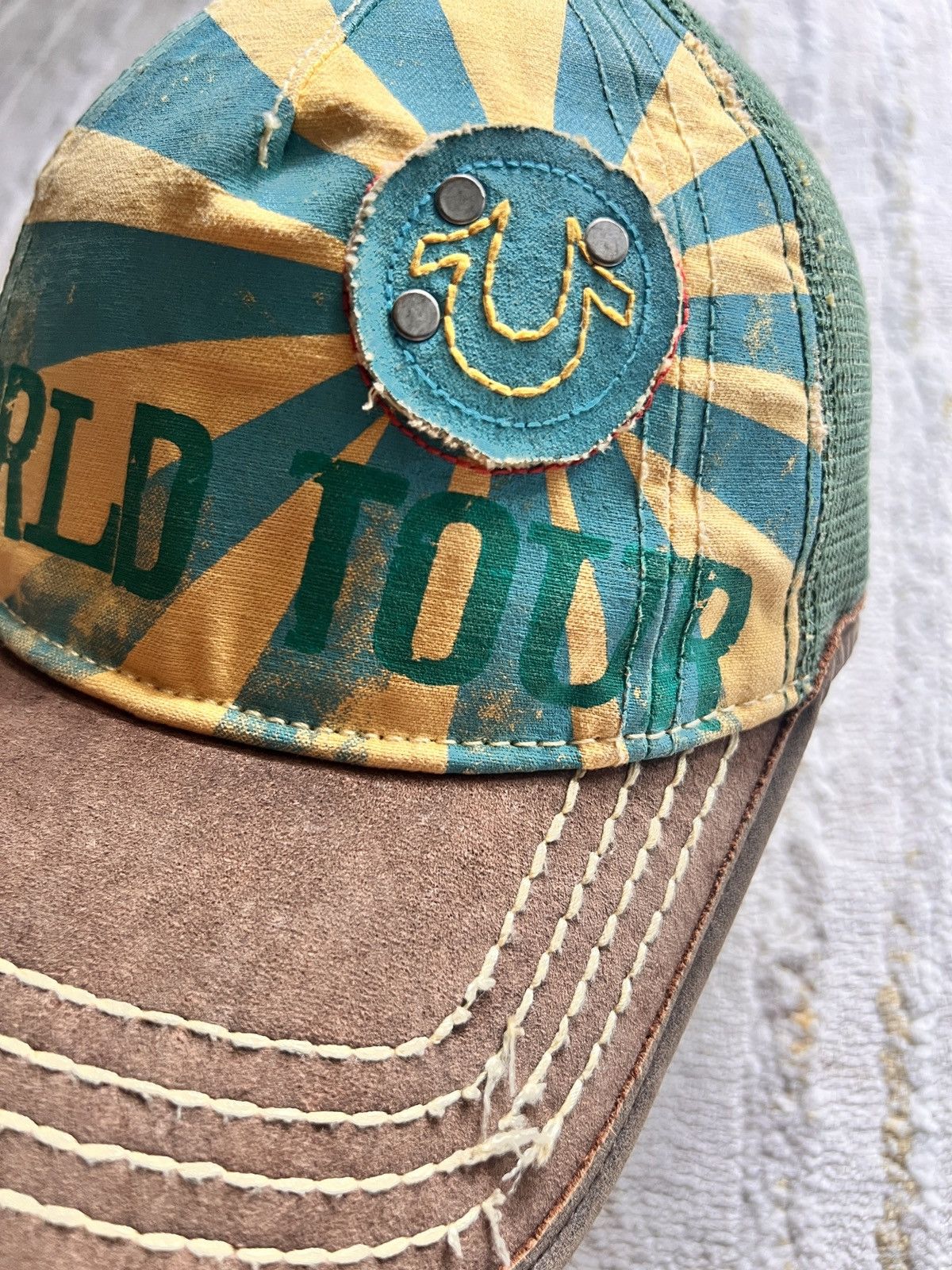 True Religion Y2k True Religion Leather Brim Mesh Trucker Hat Size ONE SIZE - 3 Thumbnail